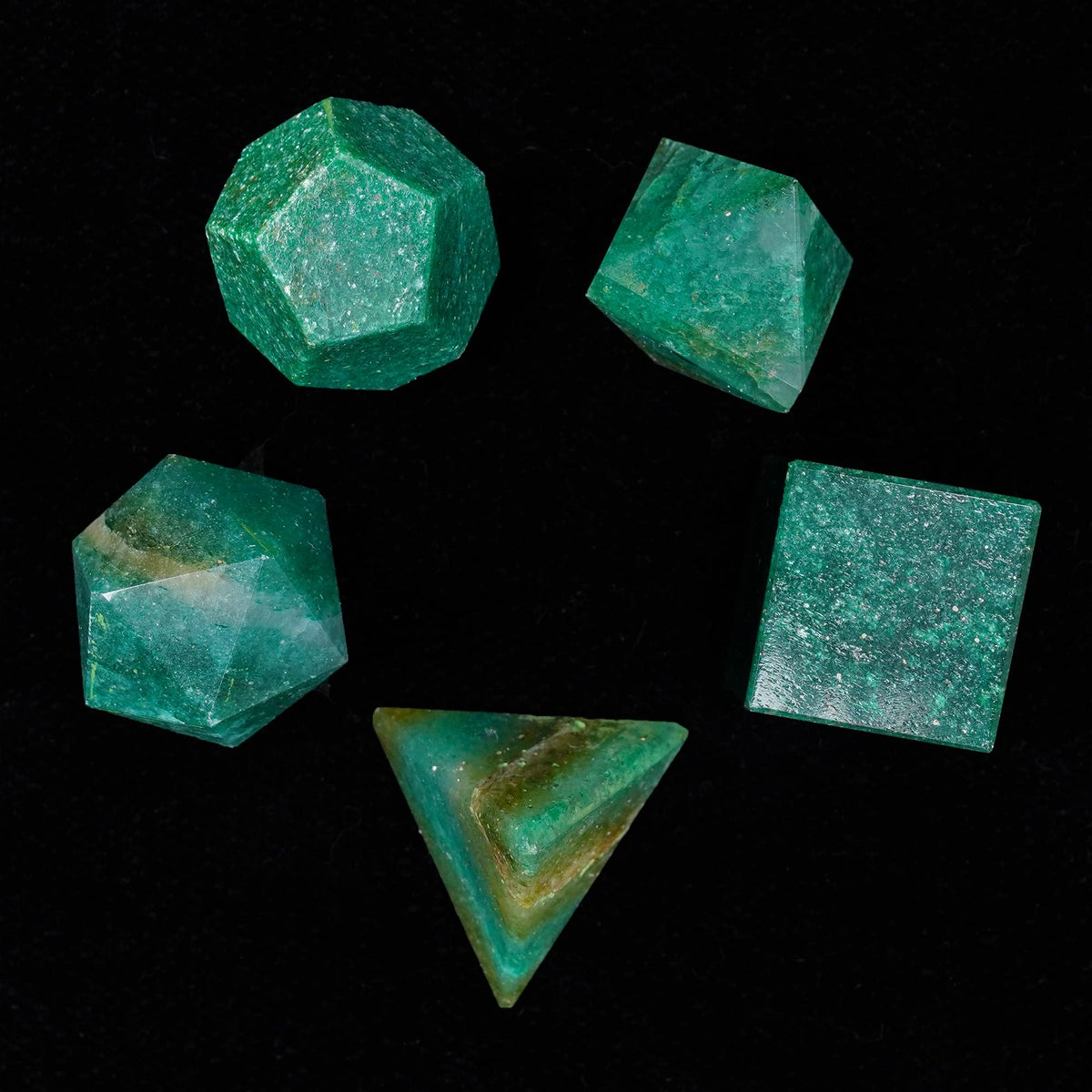 Crocon Green Mica 5Pcs Platonic Solids Crystal Geometry Set, Platonic Solids Sacred Geometric Stones for Meditation Reiki Balancing Healing Chakra Stone Cleansing Spiritual Good Luck (1520 mm)