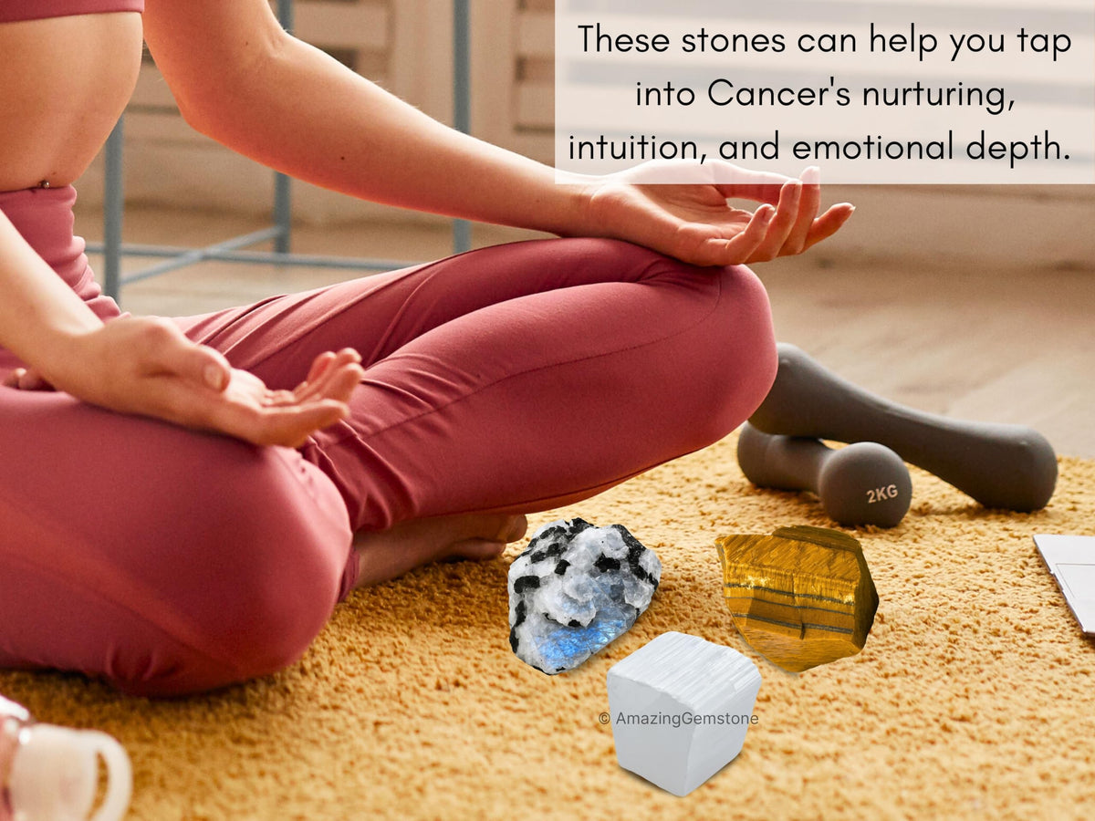Amazing Gemstone Cancer Zodiac Healing Crystal Set, Pack of 3 Crystals Raw Stones Astrology Gifts for Women