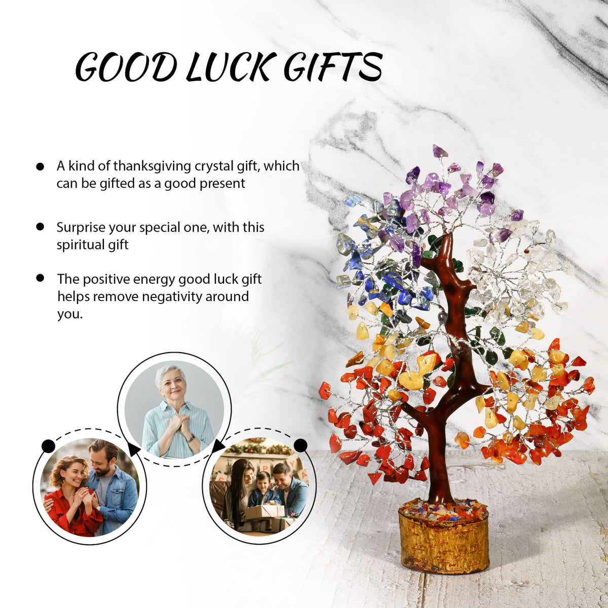 PYOR 7 Chakra Crystal Bonsai Tree, 10-12 inch, Red, Amethyst, Lapis, Carnelian, Clear Quartz, Yellow Aventurine, Green Aventurine, Silver Wire
