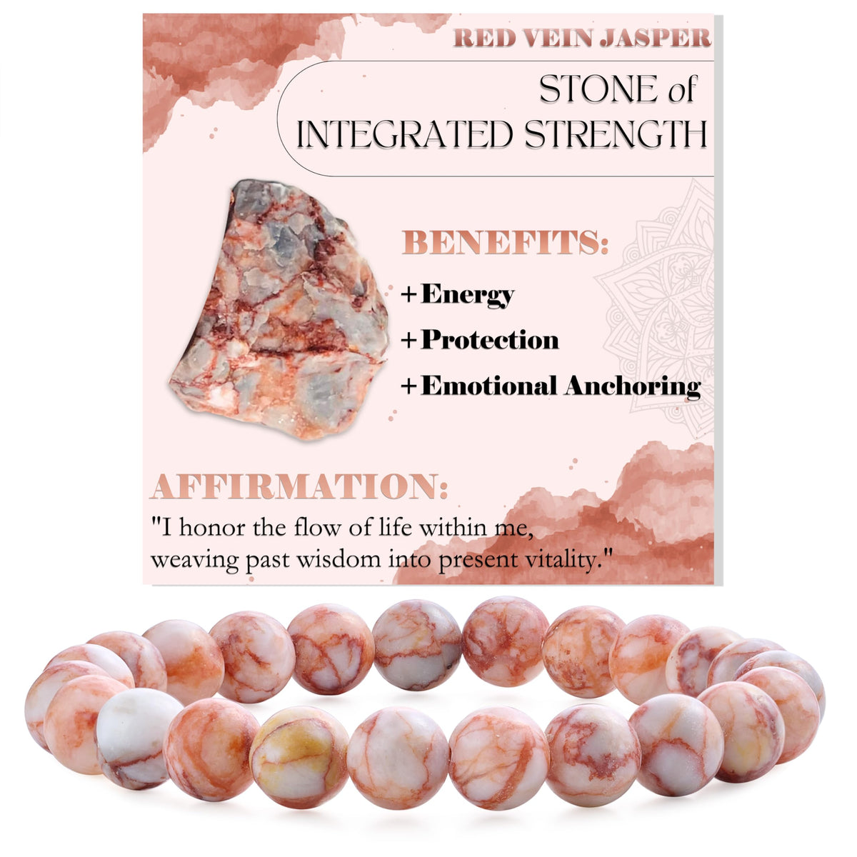 Red Vein Jasper-Ignited Passion-8mm Beaded Bracelets for Women Handmade Semi Precious Natural Stone Stretch Elastic Jewelry Yoga Protection Gifts