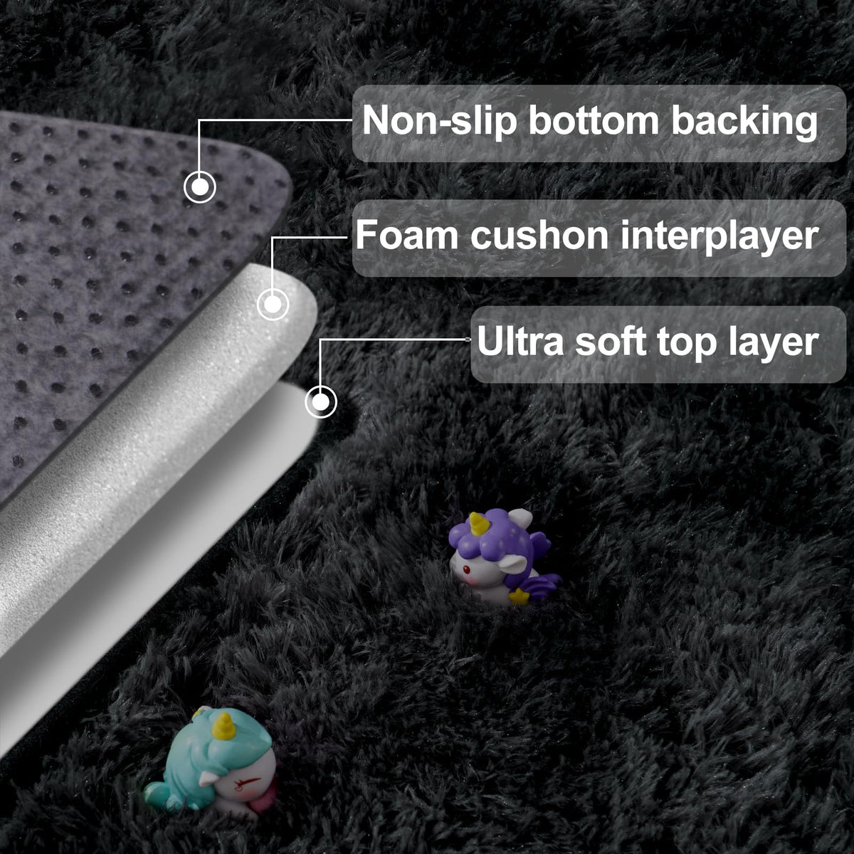 qulint Black Grey Area Rugs for Bedroom, 3x5 Area Rug for Kid Room Fluffy Soft Shag Rug for Living Room, Small Fuzzy Plush Shaggy Alfombras for Dorm Nursery Home Decor (3ft x 5ft, Tie-dyed Black Gray)