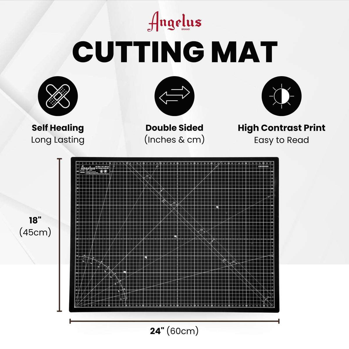 Angelus Self-Healing Cutting Mat, Double Sided, Non-Slip, Durable, Scratch-Resistant Rotary Cutting Board for Leather, Craft, Fabric, Quilting, Sewing, Scrapbooking Projects (18" x 24")