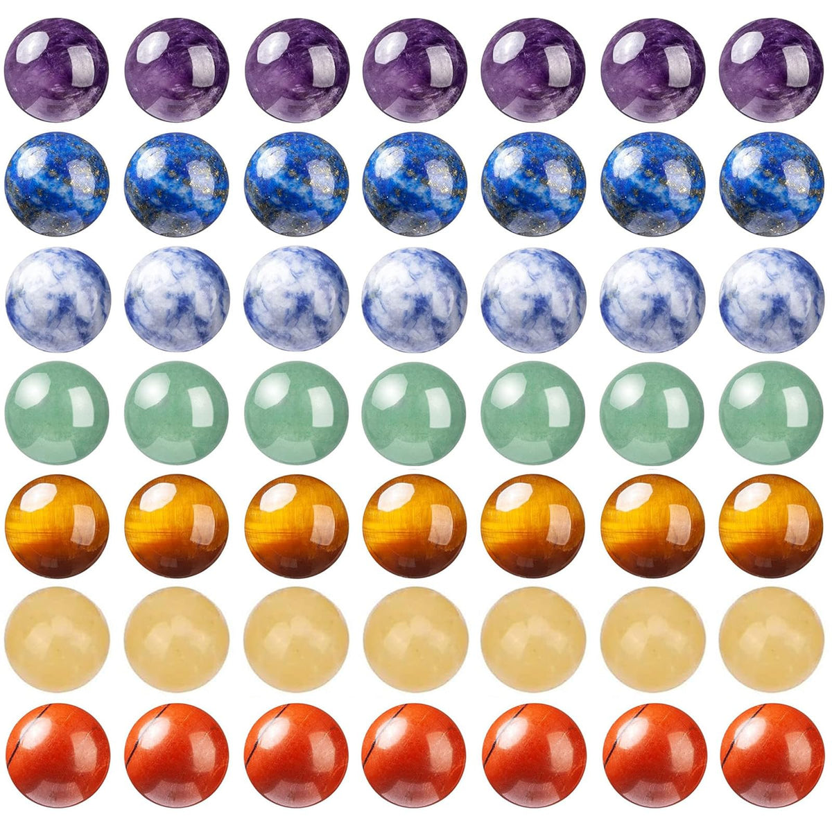 HAAMIIQII 60pcs 6mm 7 Chakra Natural Stone Beads Polished Round Loose Gemstone Beads for Jewelry Making Strand 15 Inch