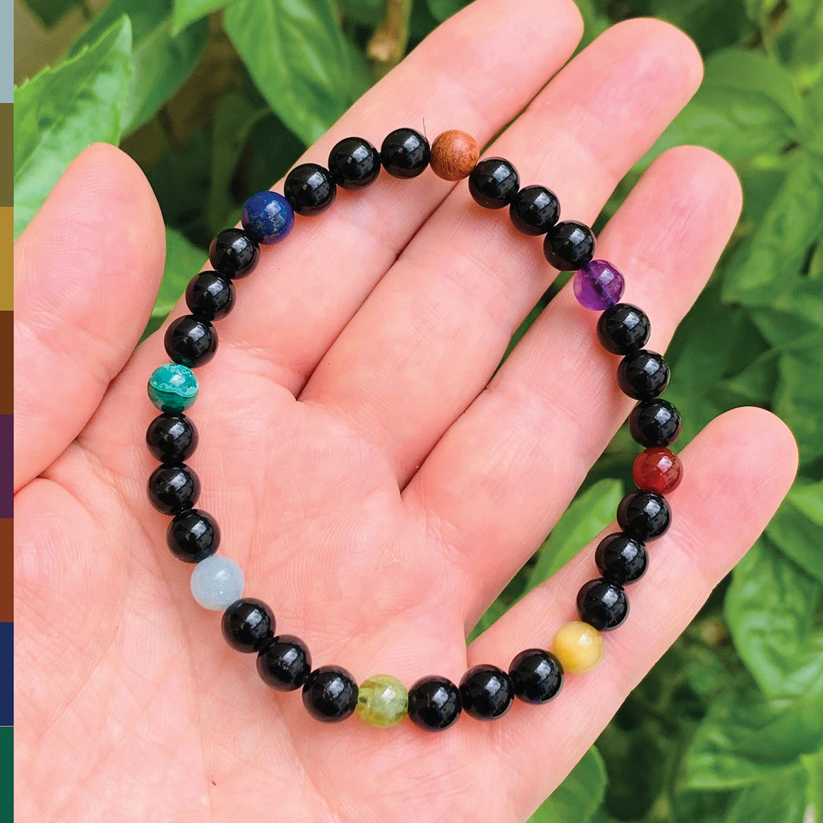 Joyfulmuze Black Obsidian Stretch Bracelet for Men, Multiple Natural Gemstones Yellow Tiger Eye, Green Peridot, Amethyst, Wood, Carnelian, Malachite, Aquamarine, Handmade Gift Chakra Jewelry, 6mm