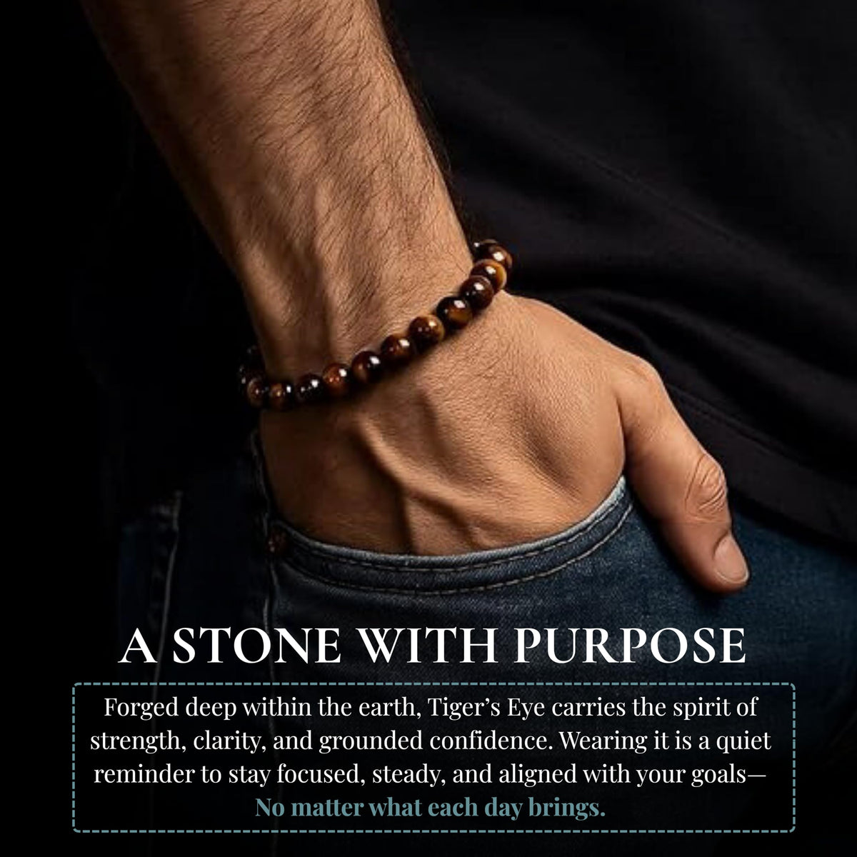 Cherry Tree Collection Tigers Eye Bracelet – Handmade 8mm Natural Tigers Eye Beaded Stretch Bracelet for Men & Women – Healing, Protection & Positive Energy – Unisex Jewelry, Gift-Ready - Medium