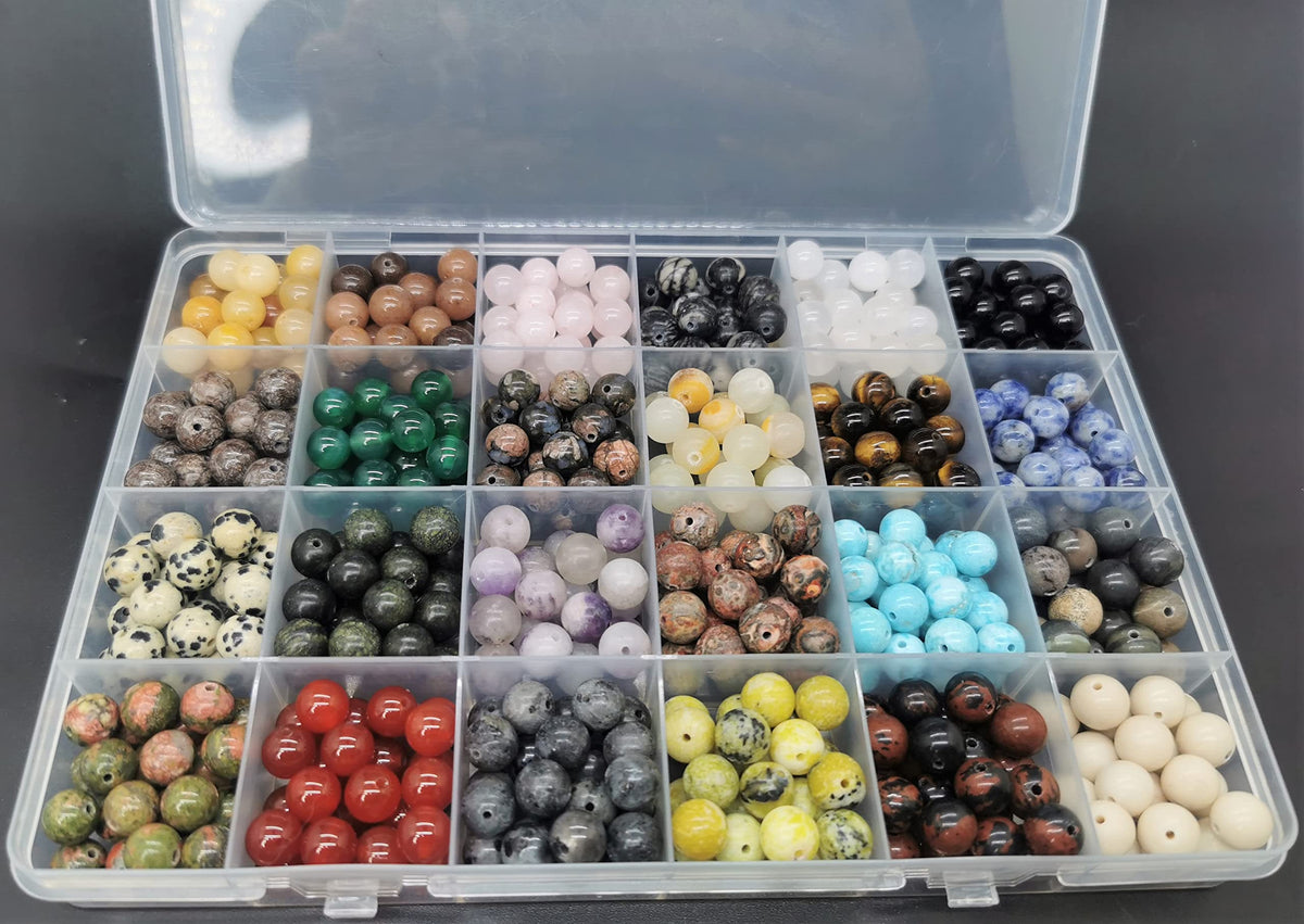 Maonewque 504pcs 8mm Natural Round Stone Beads Healing Engry Crystals Gemstone Beading Loose Gemstone Hole Size 1mm DIY Smooth Beads for Bracelet Necklace Earrings Jewelry Making,(24Colors-8mm)
