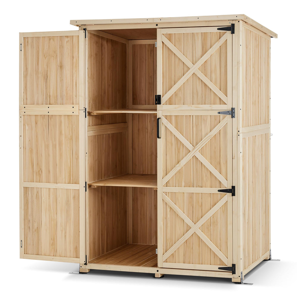 Macrout Outdoor Storage Cabinet, Wooden Storage Shed with Lock, Outside Garden Tool Shed with 2 Doors for Patio Yard Lawn, 1933 (Large)