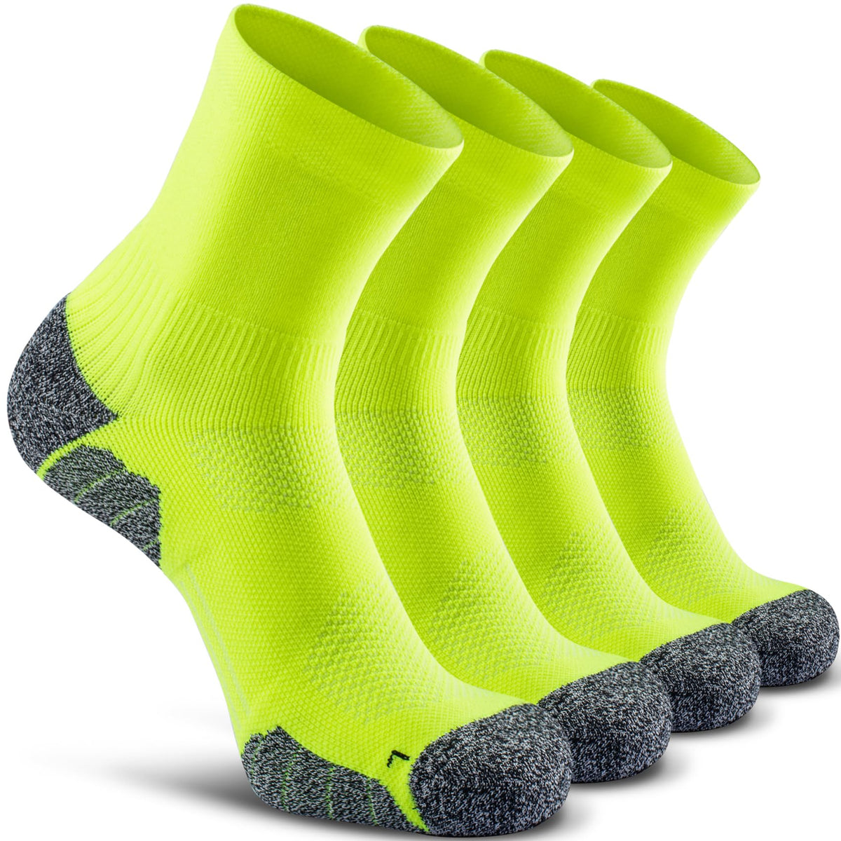 CWVLC Compression Athletic Unisex Quarter Socks Cushioned, 4-Pairs Lime-green, M