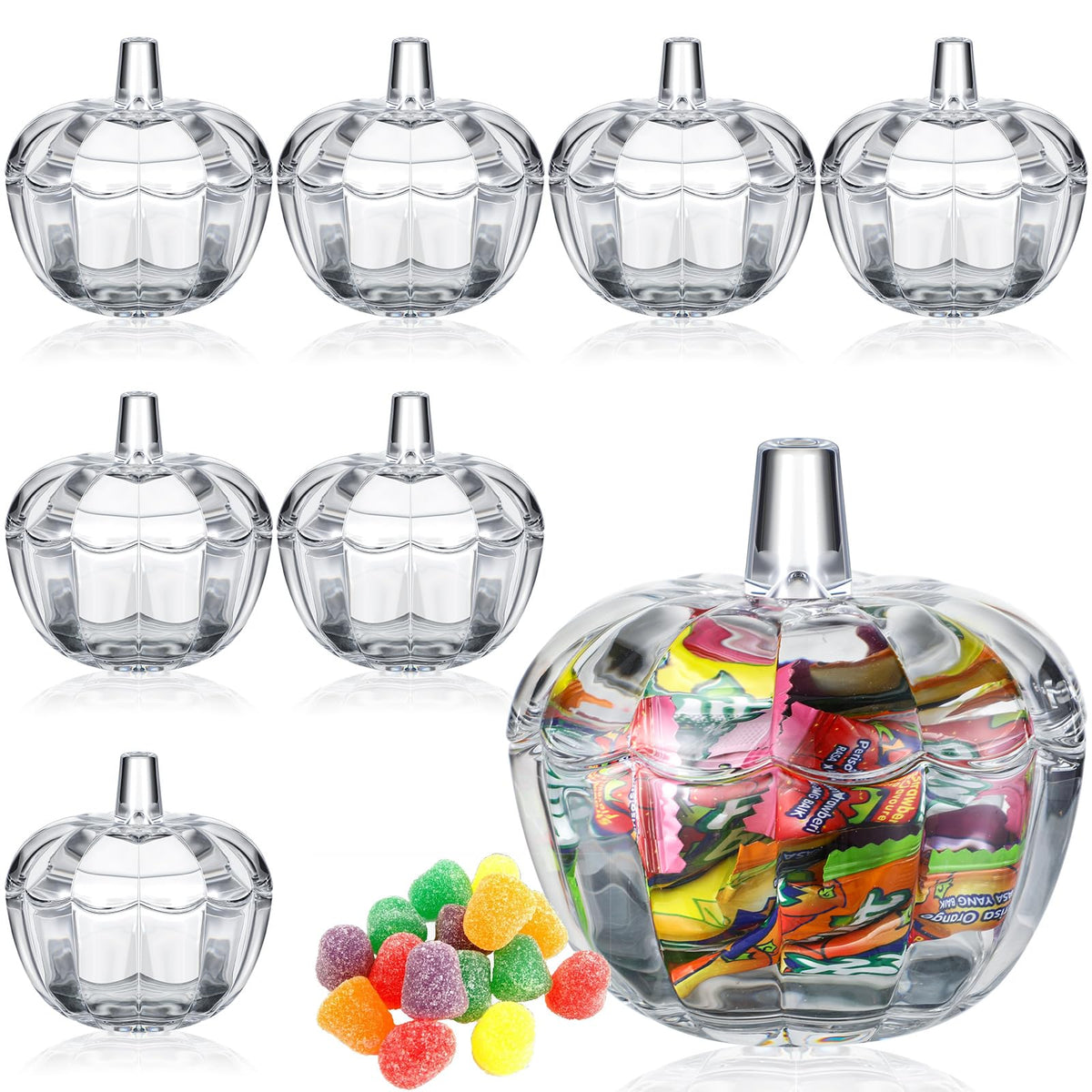 Tanlade 8 Pcs Glass Pumpkin Candy Jar Thanksgiving Candy Bowl Jars with Lids Pumpkin Container with Cover Transparent Target Glass Dish for Thanksgiving Home Party Wedding Decoration