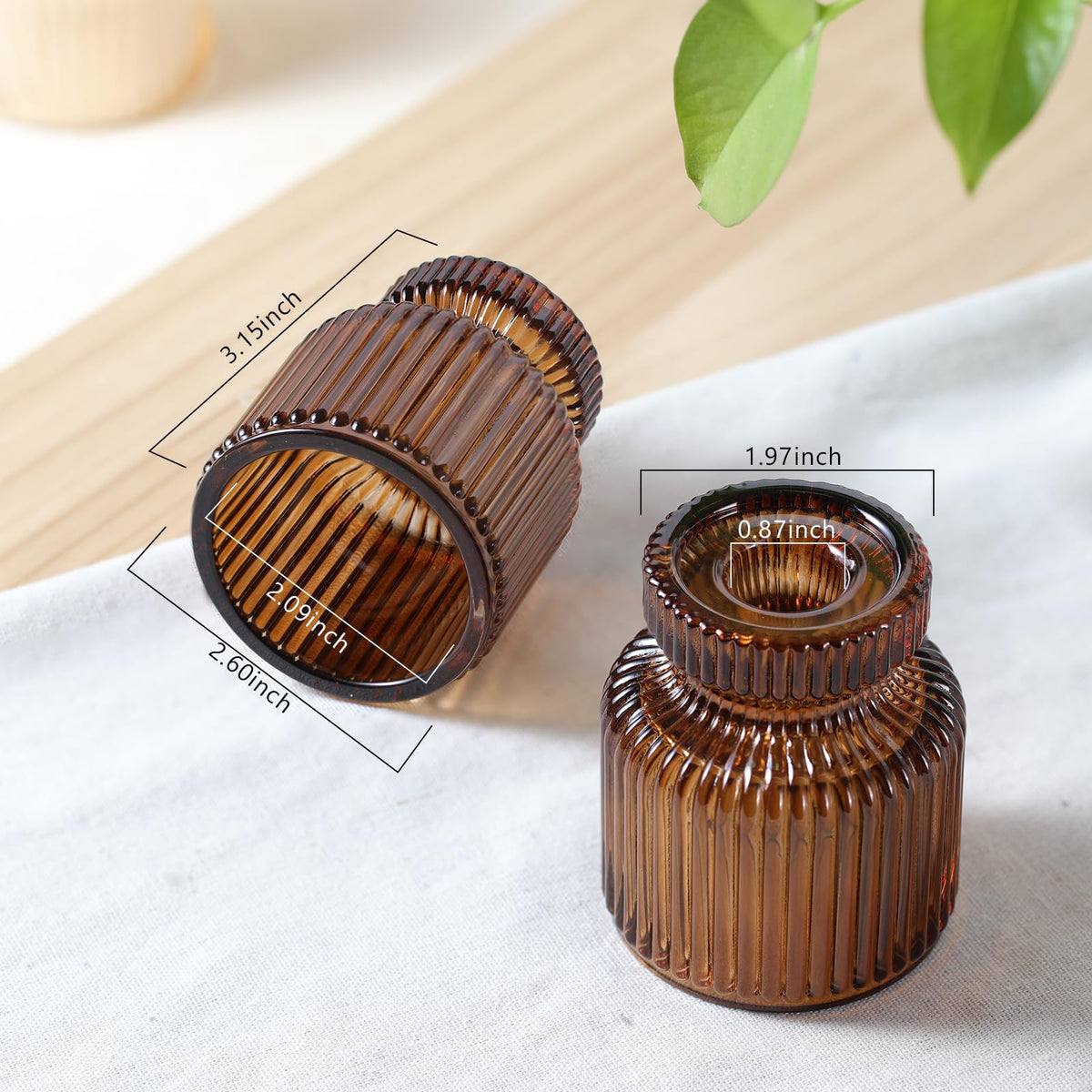 DARJEN 12 Pcs Glass Candlestick Holders- Amber Taper Candlestick Holders Tealight Votive Candle Holders for Table Centerpieces, Wedding, Dinner Party, Home Decor