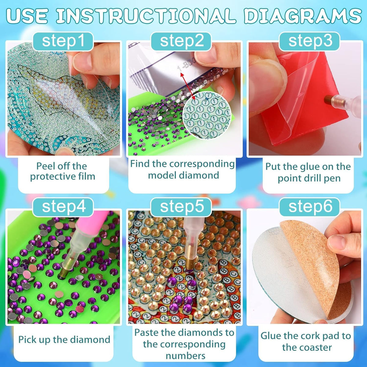 8 PCS Coffee Diamond Art Coasters Kits, Diamond Painting Coasters with Holder Set of 8, DIY Drink Art Crafts Supplies for Adults Cup Mat House Warming Gifts Non-Slip 3.9inch