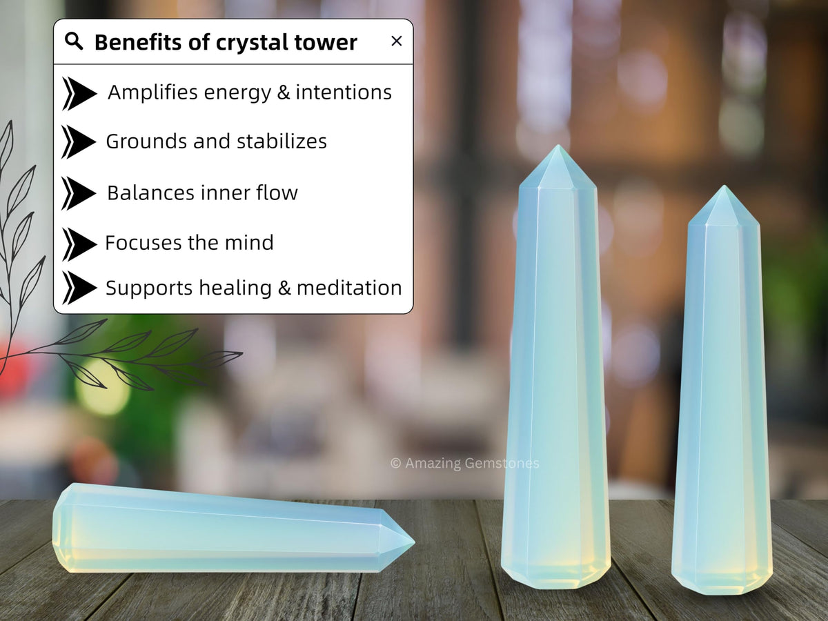 Amazing Gemstone Opalite Crystal Towers ~ Natural Healing Crystal Point Obelisk for Reiki Healing and Crystal Grid (2" to 3" INCH)