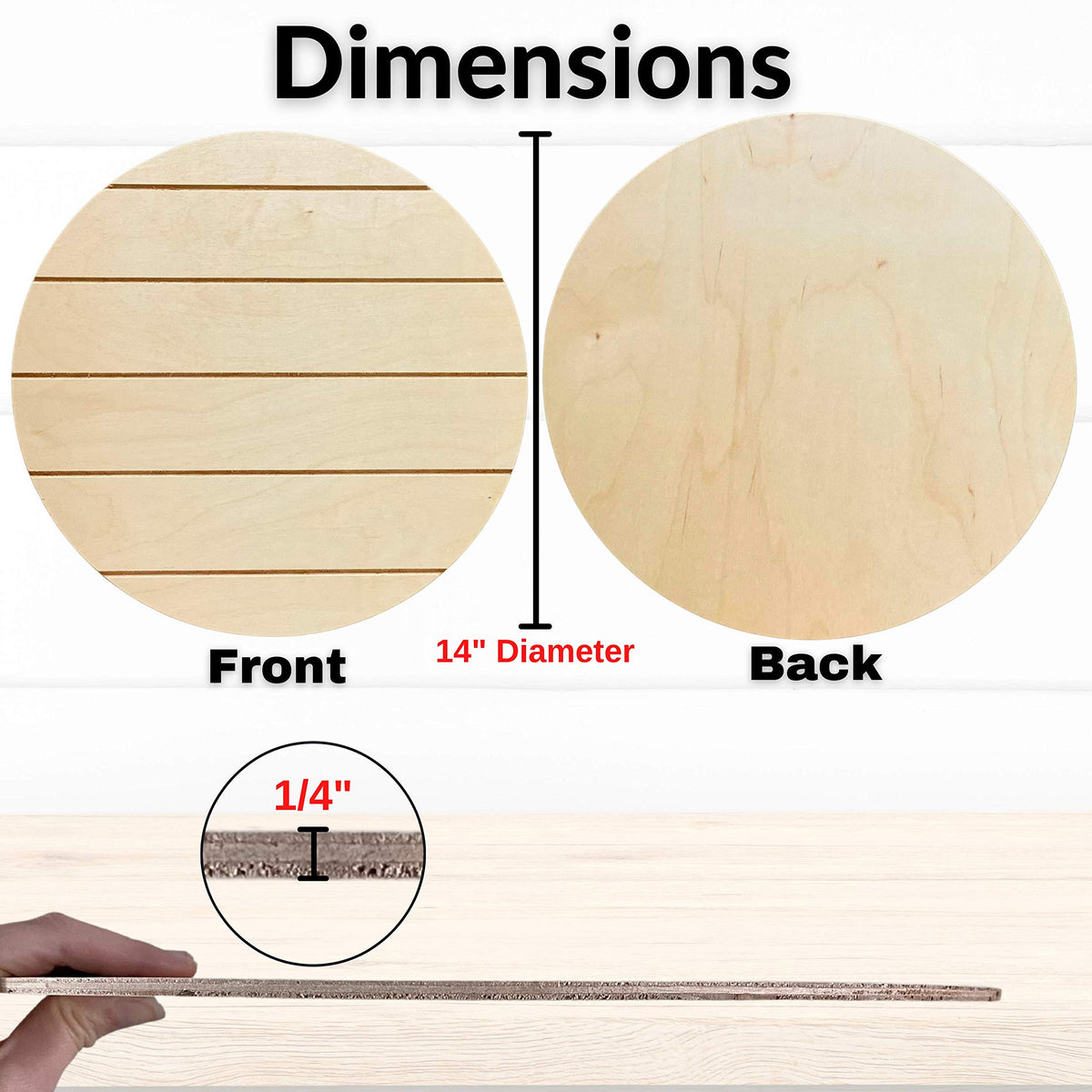 Unfinished Wood Rounds for Crafts - 2 Pack of 14 Inch Diameter Reversible Wood Circles with Real Wood Veneer that Will Not Warp, Wood Slices with Smooth Side and Embossed Shiplap Side by CADE + KAI