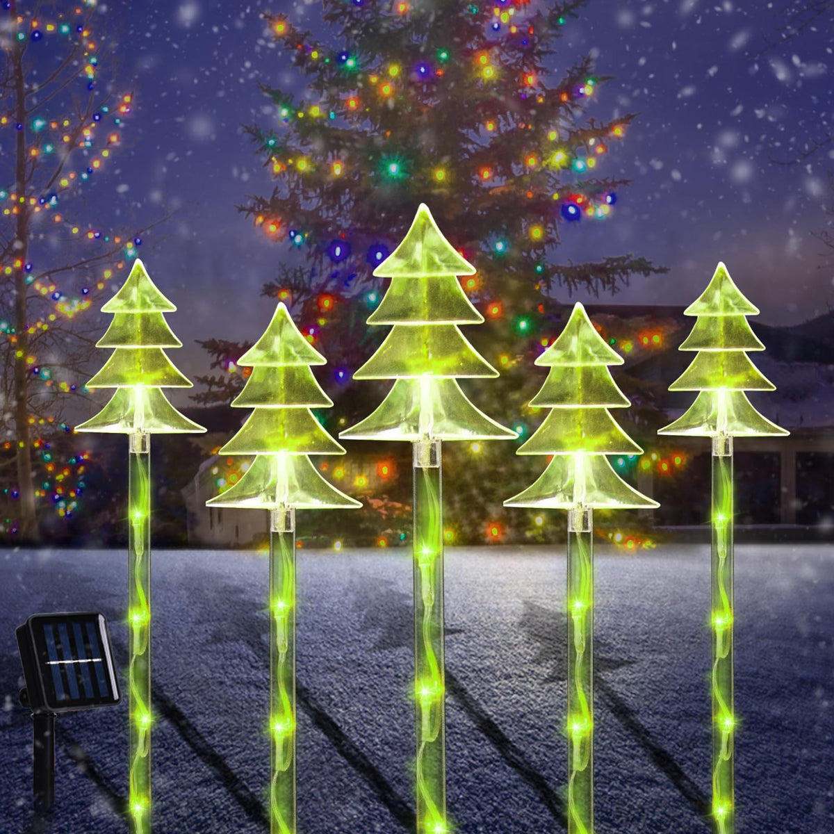 ILLUMINEW Christmas Solar Stake Lights, 5 Pack Waterproof Landscape Christmas Lights, Pathway Christmas Decorations, LED Lights for Yard Lawn Patio Walkway Decor (5PCS Tree-Green)