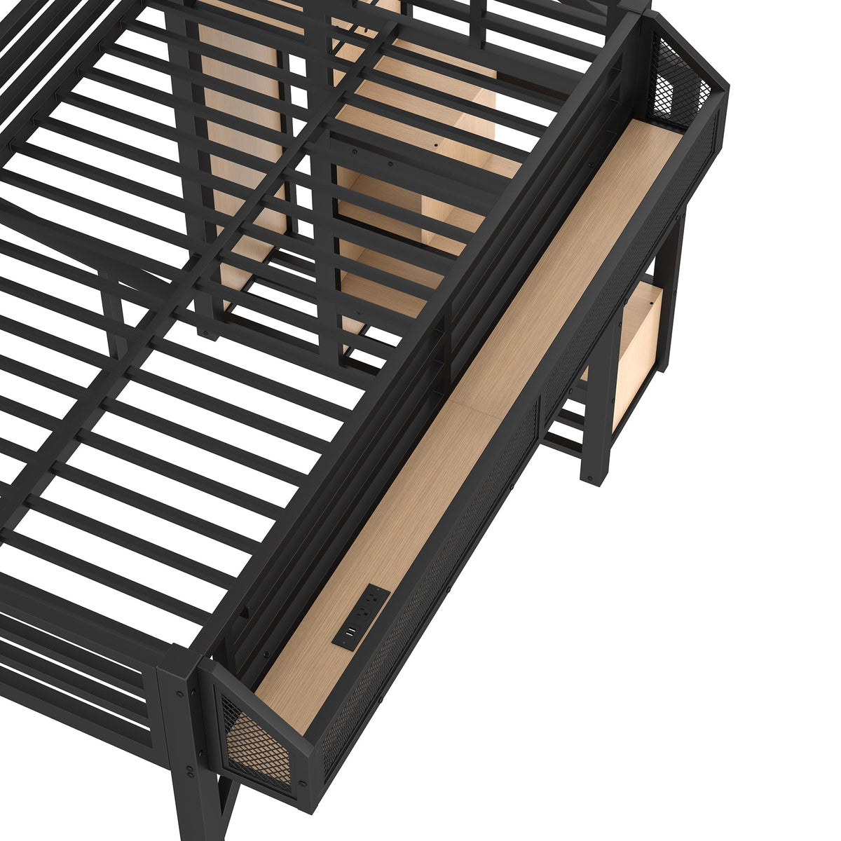 Bellemave Twin XL loft Bed with Storage Stairs, Wardrobe, Shelves, Metal Twin XL Size Loft Bed Frame for Adults, Kids, Teens, Black+Natural Wood