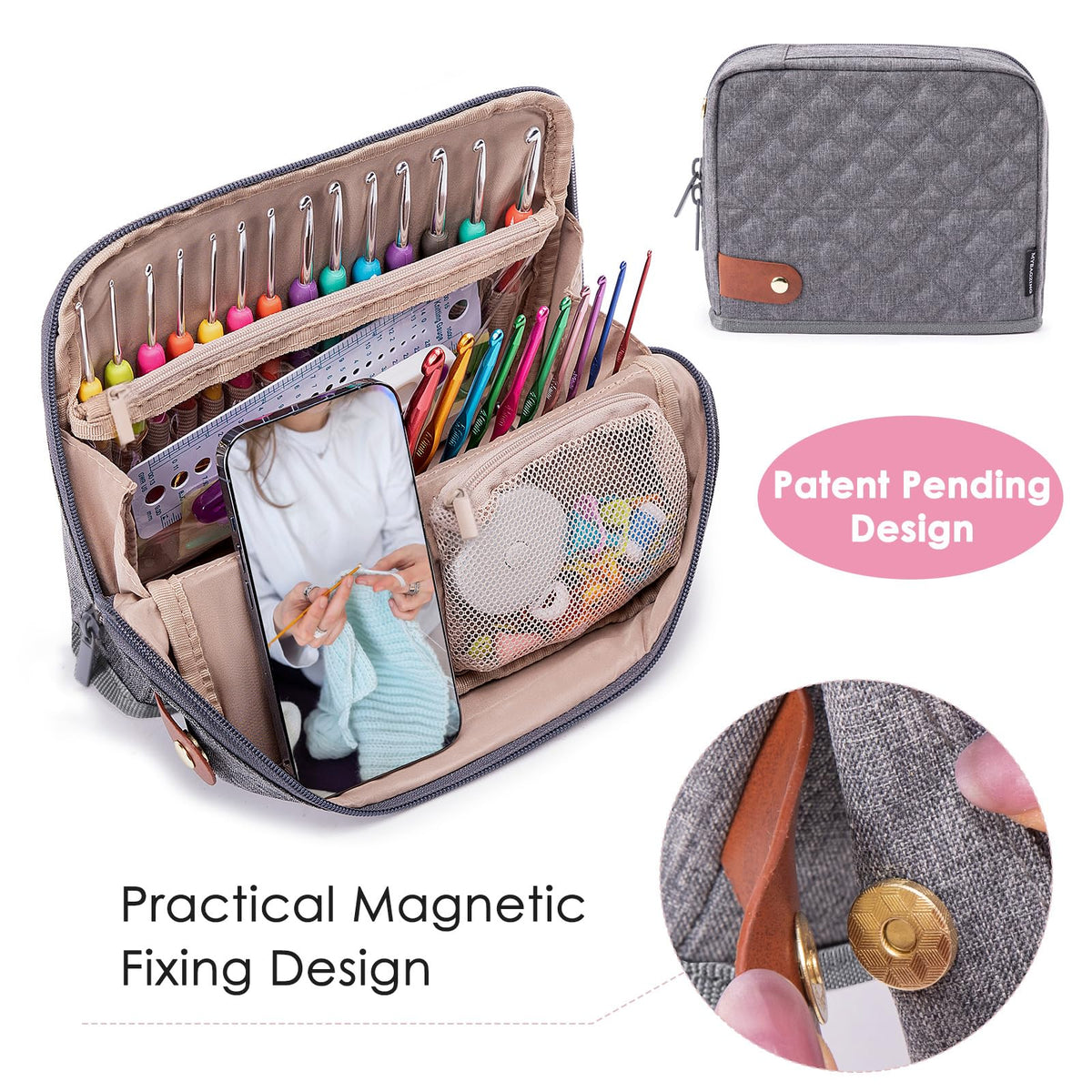 MYBAGZING Empty Crochet Hook Case - Stand Up Organizer with 30 Slots for Hooks & Needles, Accessories - Needles Set for Lovers, Kit for Beginners