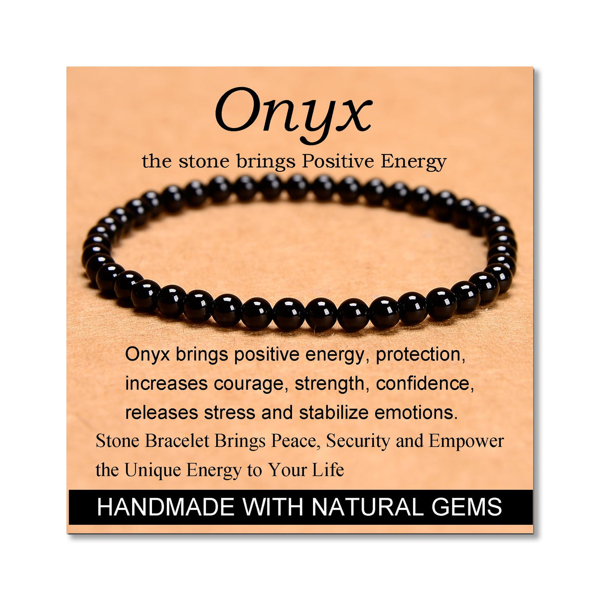 MASSIVE BEADS Black Onyx - Stone of Positive Energy - Handmade Yoga Stretch Elastic Bracelet Natural Stone Crystal Healing Power Energy Gifts for Unisex Adult 4mm