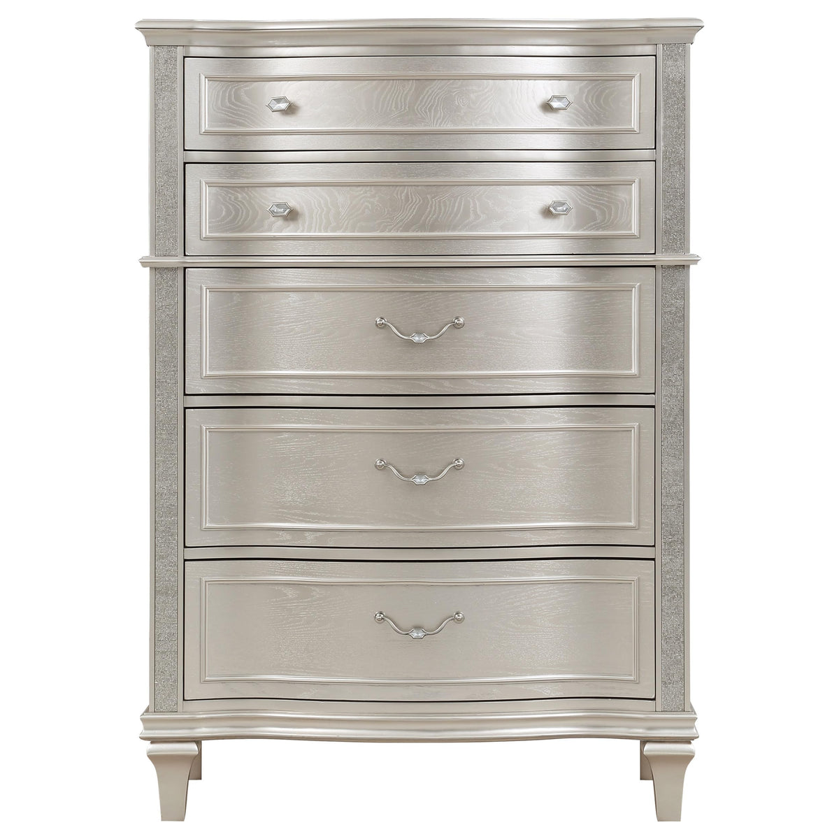 Coaster Home Furnishings - Evangeline - Wood - 6-Drawer Chest with Hexagonal-Shaped Knobs and Felt-Lined Drawer - Bedroom - Modern Classic - Silver Oak - 223395