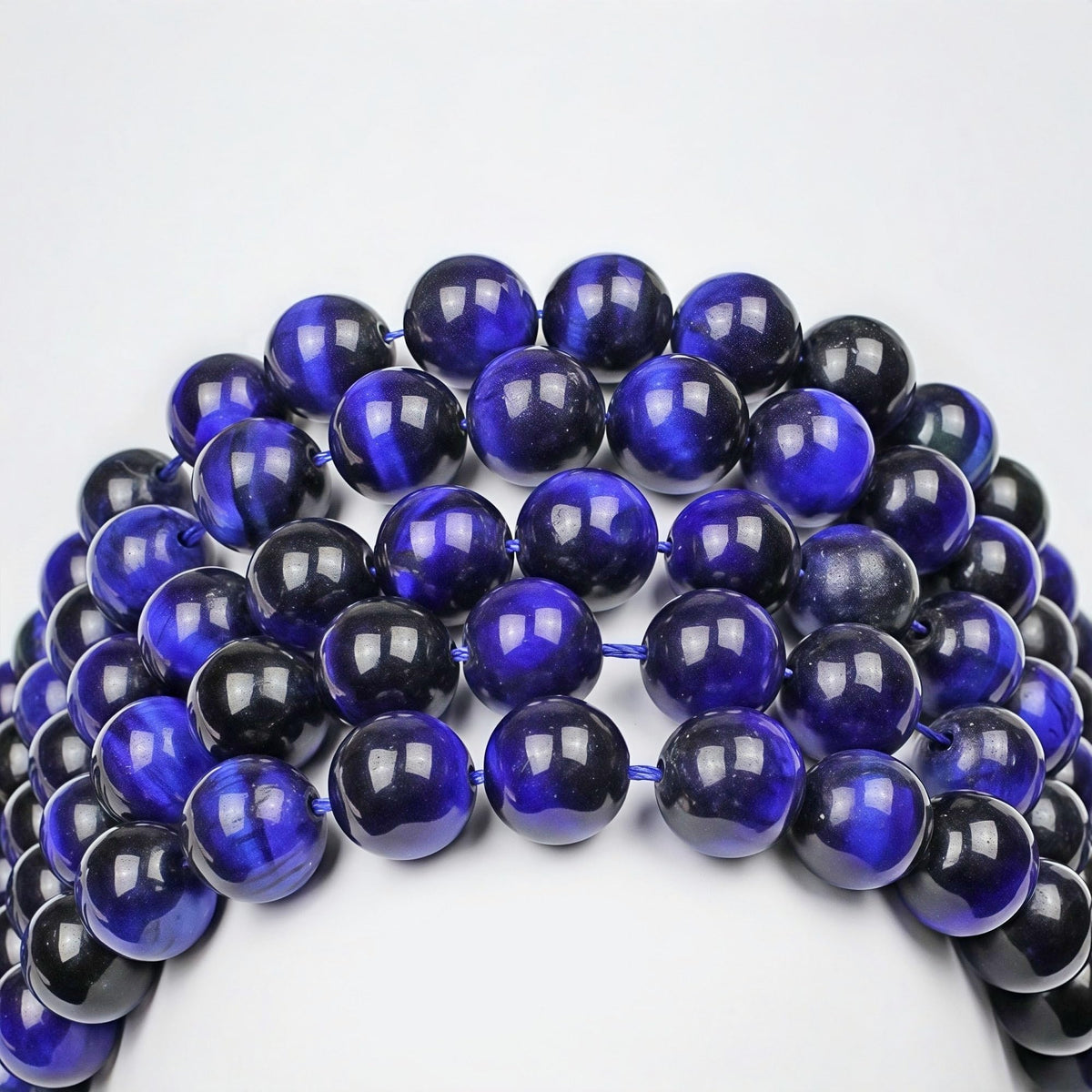 MJDCB Stone Beads 8mm 43pcs Round Sapphire Blue Tiger's Eye Loose Gemstone Bead Charms for Jewelry Making Bracelet Necklace Earring Pendant