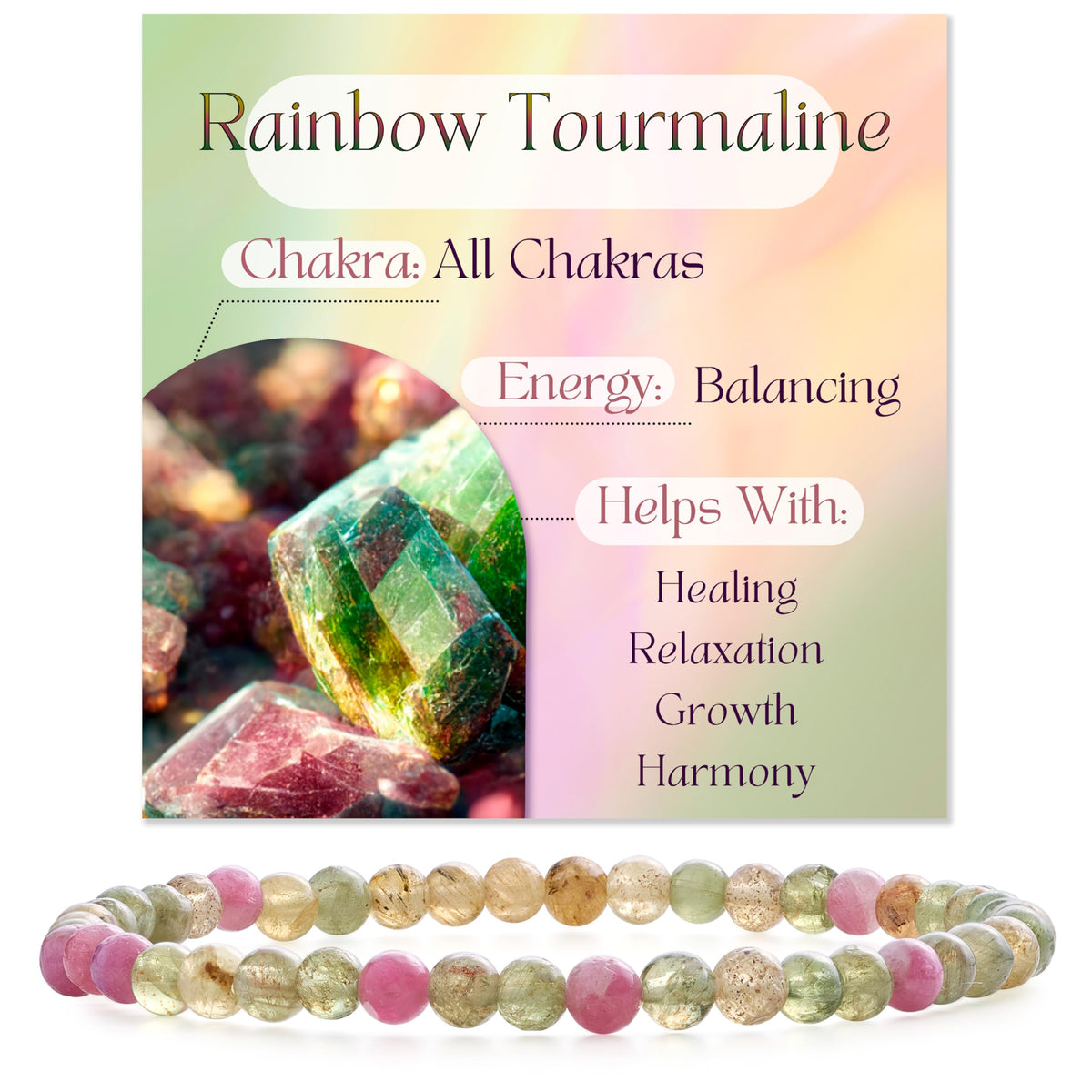 Bivei Rainbow Tournaline - Balancing - 4mm Beaded Bracelets for Women Handmade Semi Precious Natural Stone Stretch Elastic Jewelry Yoga Protection Gifts