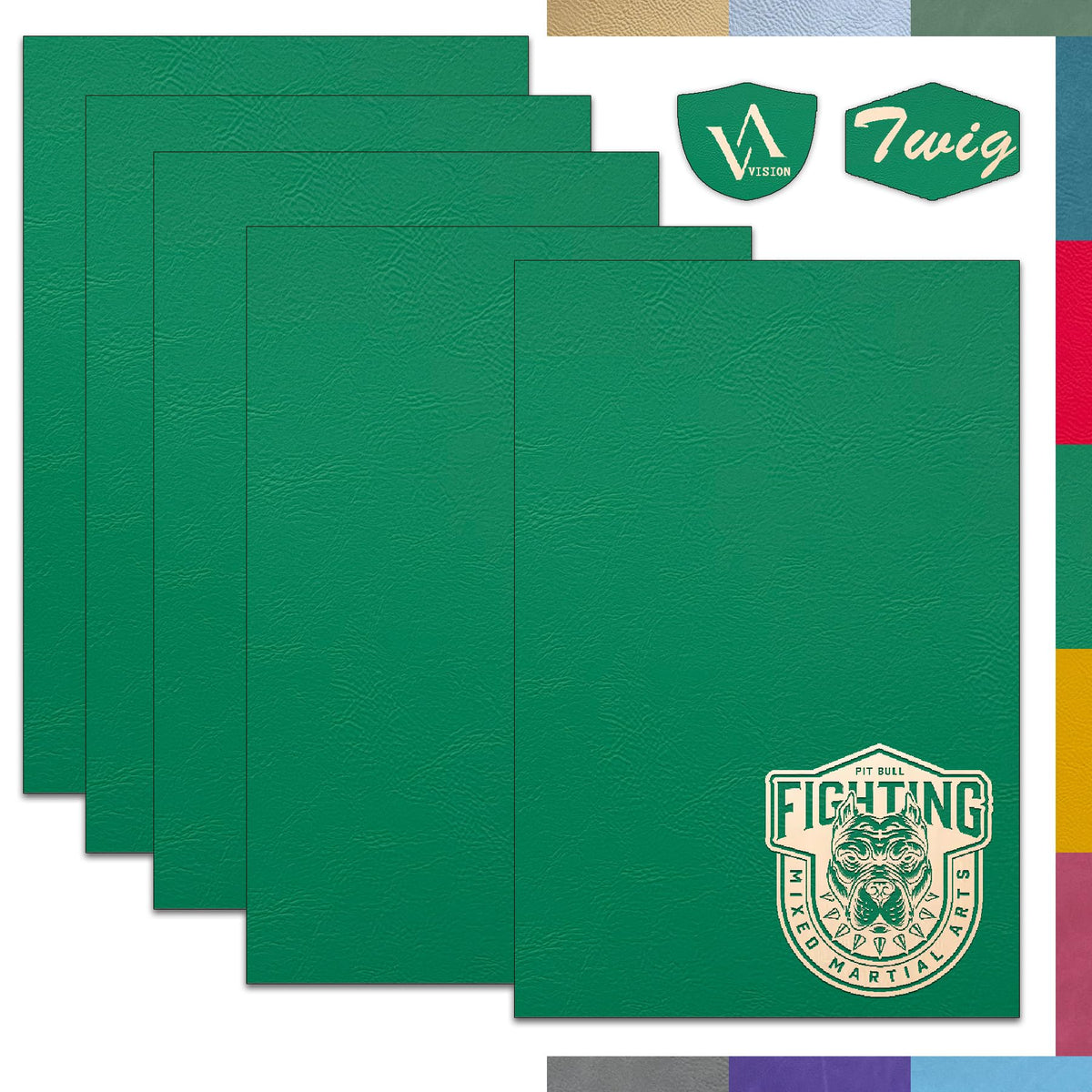 Forest Green/Gold Laserable Leatherette Sheet Laser Engraving Blanks Faux Leather Hat Patches Heat Press Iron-on with Heat-Activated Adhesive Backing for Cap Crafts Material Supplies,1.6mm,5-Pack