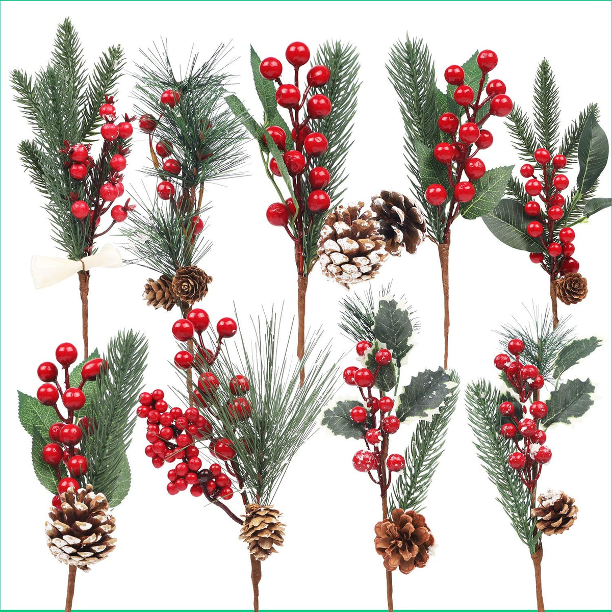 DR.DUDU 12 Pack Artificial Berry Twigs for Christmas Tree Decoration, DIY Christmas Red Berry Stems for Crafts Wreath Garland Ornaments, 6 Designs
