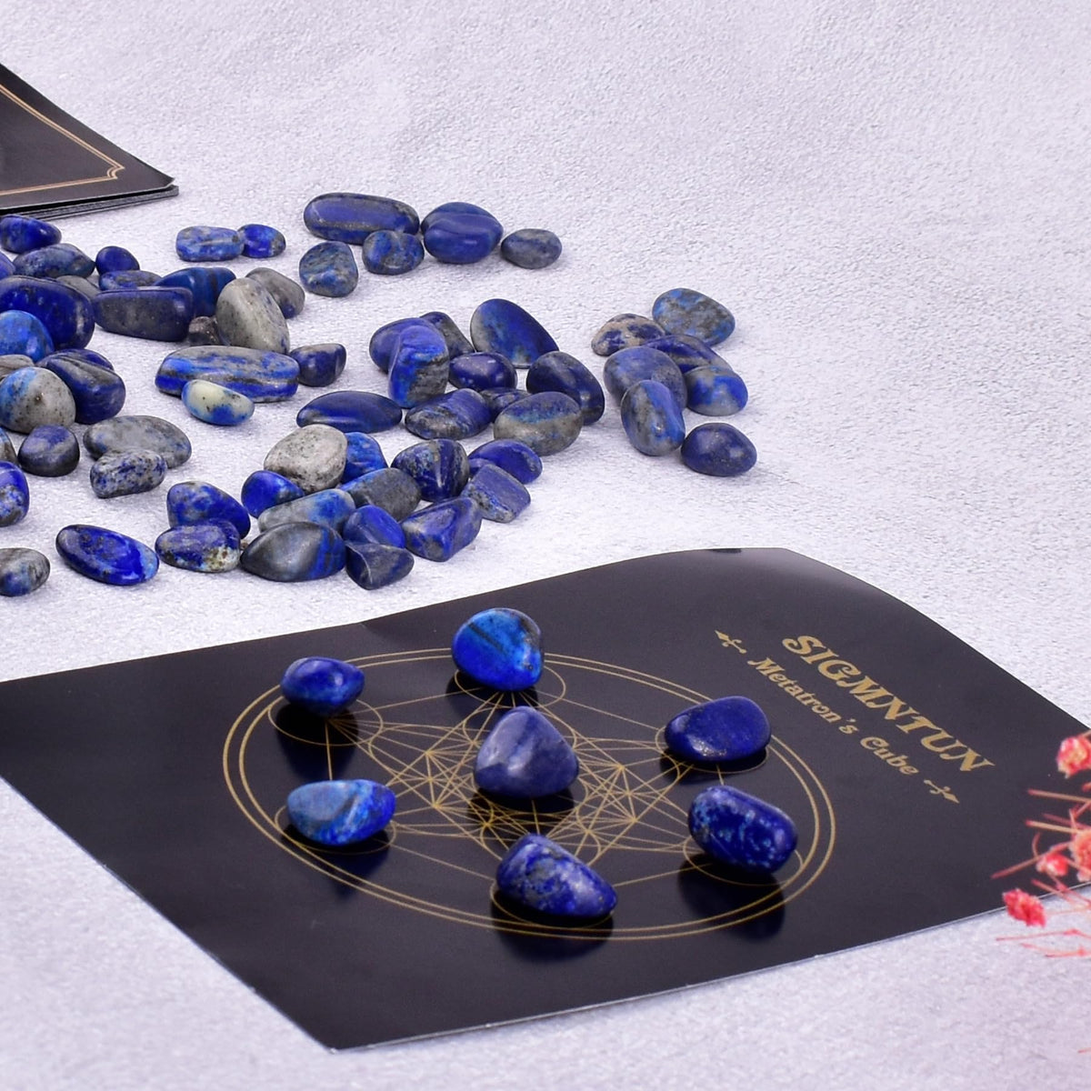SigMntun Polished Lapis Lazuli Crystal Chips Set, 0.4", 128 Pcs - Handpicked Tumbled Stones and Crystals Bulk for Healing, Reiki, Meditation, Witchcraft and Home Decor