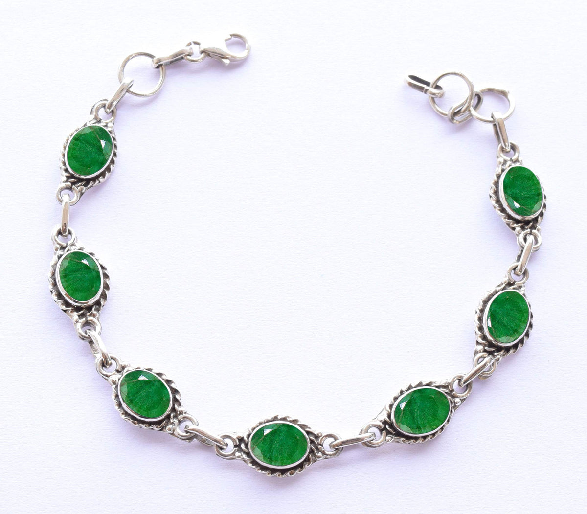 Avicrafts Emerald Stone Bracelets Silver Overlay For Women Girl Gifts - Gemstone Adjustable Handmade Link Bracelets For Her