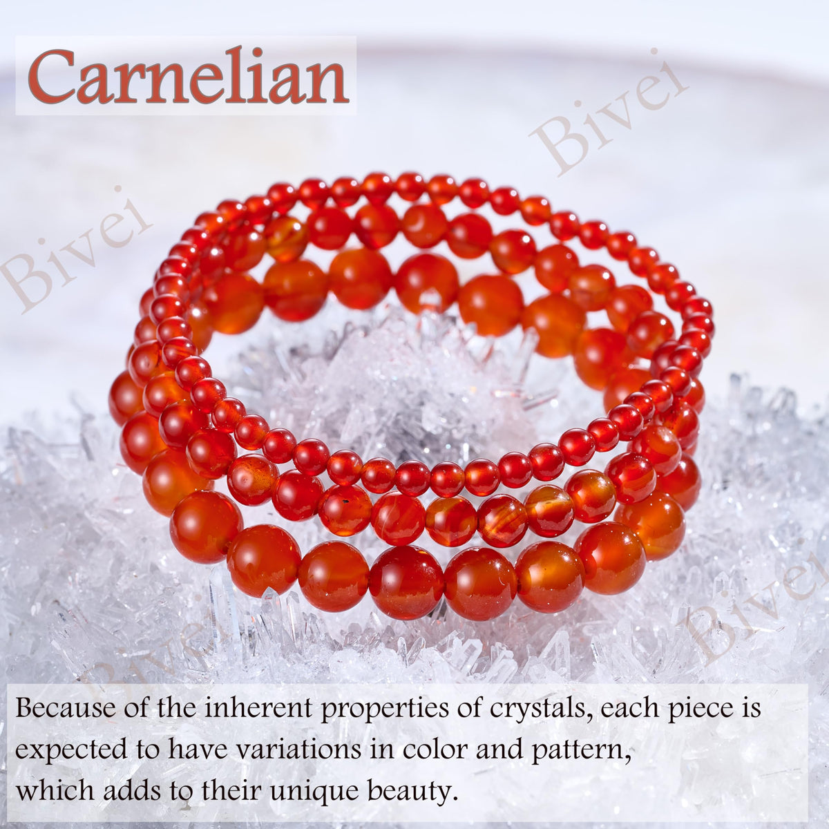 Bivei Carnelian - Energizing - 4mm Beaded Bracelets for Women Handmade Semi Precious Natural Stone Stretch Elastic Jewelry Yoga Protection Gifts