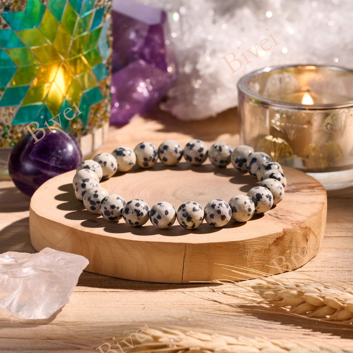 Dalmatian Jasper- Grounding & Joy -8mm Beaded Bracelets for Women Handmade Semi Precious Natural Stone Stretch Elastic Jewelry Yoga Protection Gifts