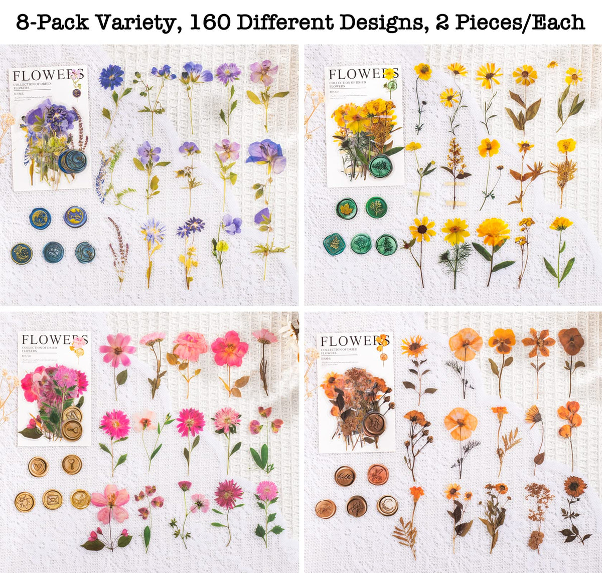 Knaid Pressed Flower Themed Stickers Set (320 Pieces) Dried Flowers Resin Stickers Decals Floral Botanical Journaling Stickers for Scrapbook Supplies Junk Journal Bullet Journal Planner Laptops