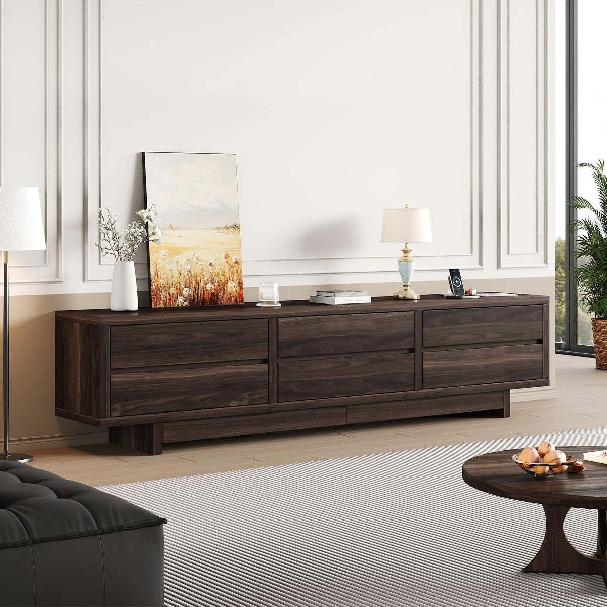 Homiflex 78" TV Stand for TVs Up to 90", Entertainment Center with Storage, Modern TV Stand with Drawers & Power Outlets, Wooden Media Console Table for Living Room Bedroom, Walnut