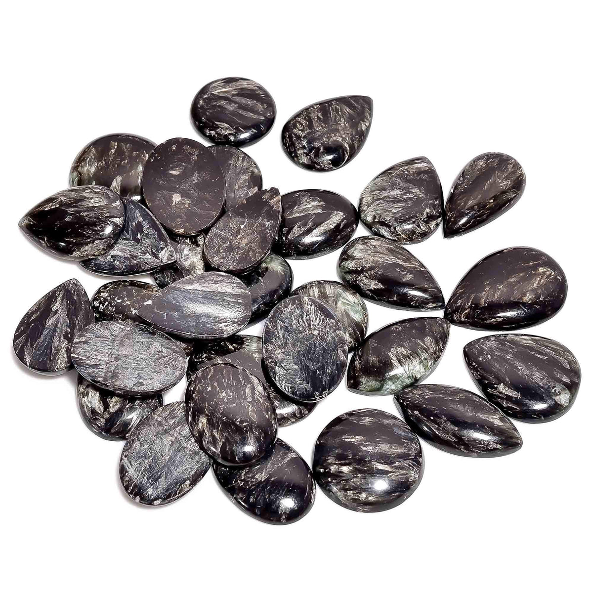 GEMKORA™ 5pcs Golden Seraphinite Gemstone Wholesale Cabochons Lot, Jewelry Making Loose Gemstone, Polished Home Decor Specimen, DIY, Wire Wrapping, Reiki, Healing Crystals, Bulk Gemstone Deal