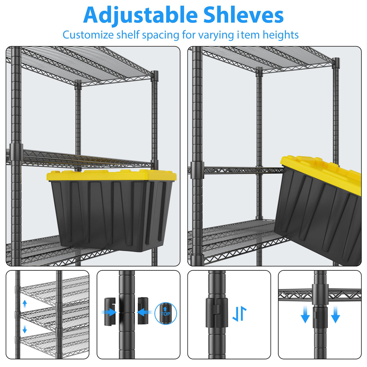 Homdox Heavy Duty Storage Shelves, 5 Tier Wire Shelving Unit with Wheels, Commercial Adjustable Metal Shelves for Storage, Garage Rack Pantry Shelves Kitchen Shelving, 24"x60"x82", Black