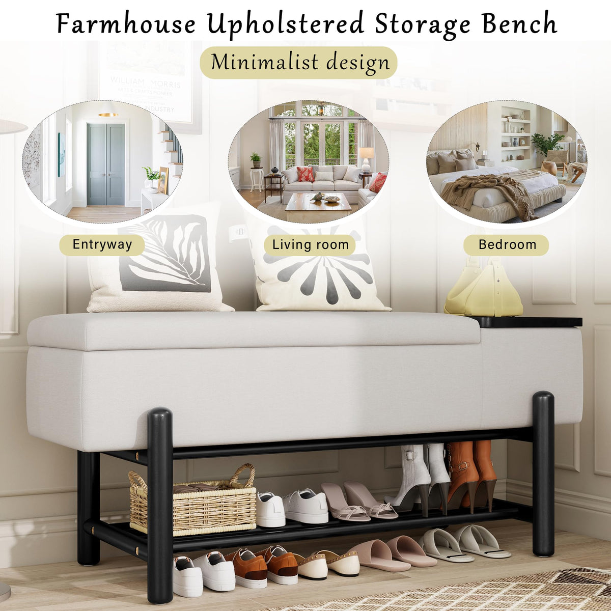 Merax Entryway Shoe Bench with Flip-Top Storage Compartment and Padded Seat Cushion, Modern Storage Bench with 2-Tier Shoe Rack Organizer for Entryway, Hallways, Front Door Entrance, Foyer, Black