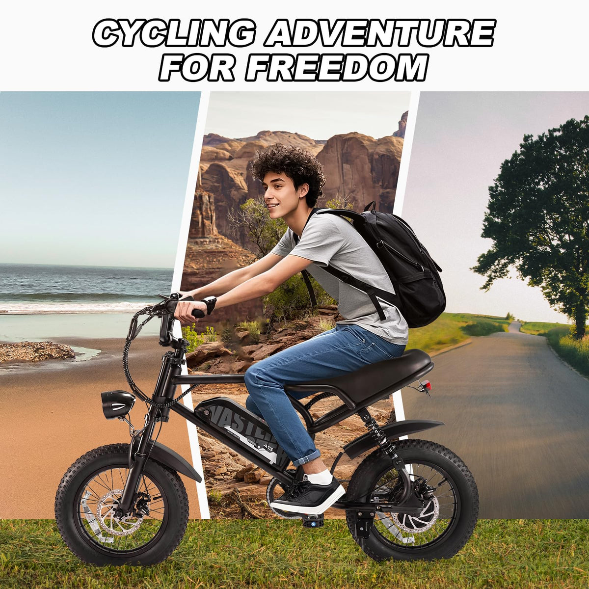 AVDLBIKE Electric Bike, 16'' Fat Tire E-Bike for Teens &Child/Adults, 500W Small Ebike with 36V/12.8Ah Removable Battery, 20 MPH /45 Mile Range, Full Suspension Off-Road Electric Dirt/Mountain Bike