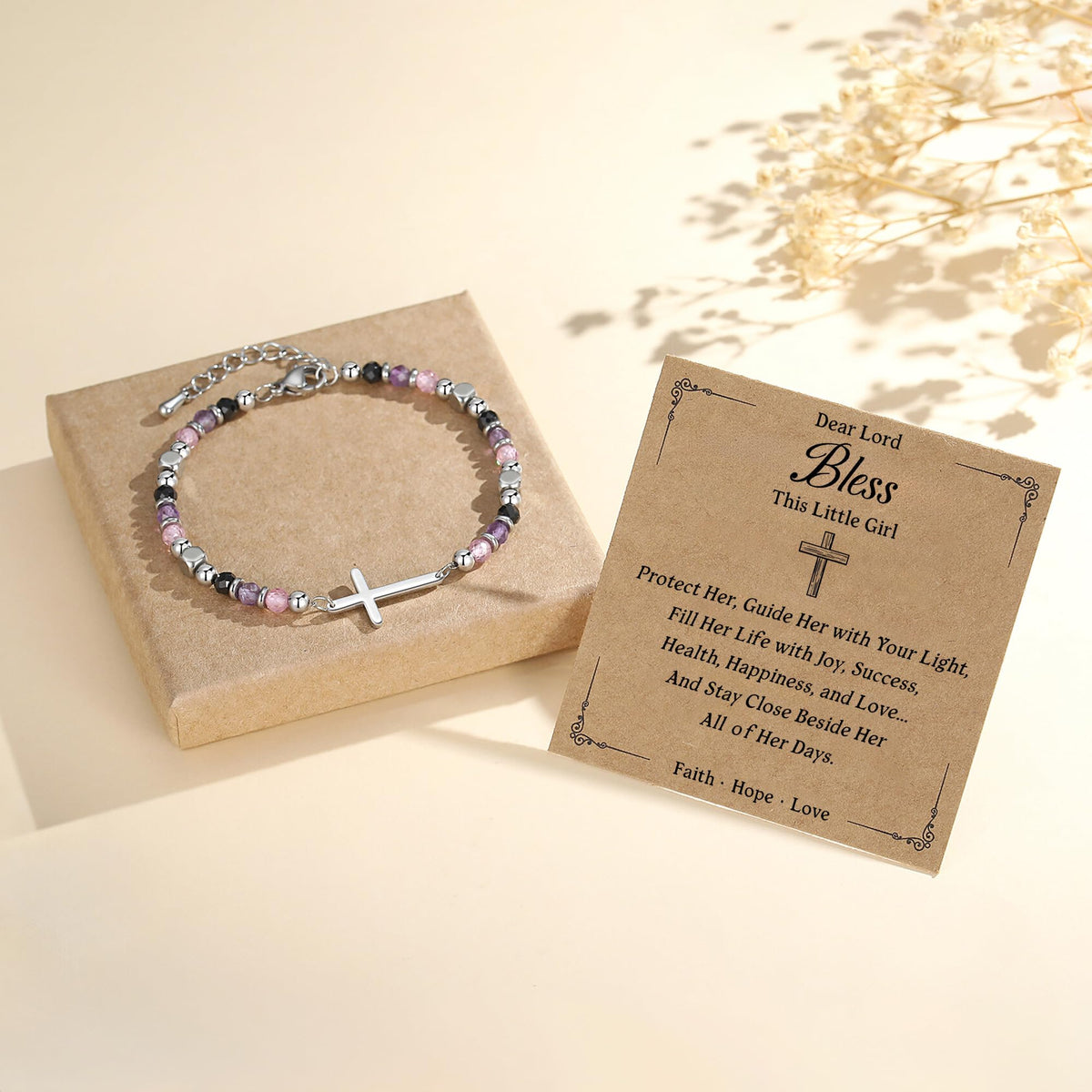Christian Gifts for Women, Religious Cross Bracelet Faith Jewelry, Easter Basket First Communion Baptism Confirmation Gifts for Teen Girls, Dainty Anxiety Relief Bible Verse Bead Bracelet
