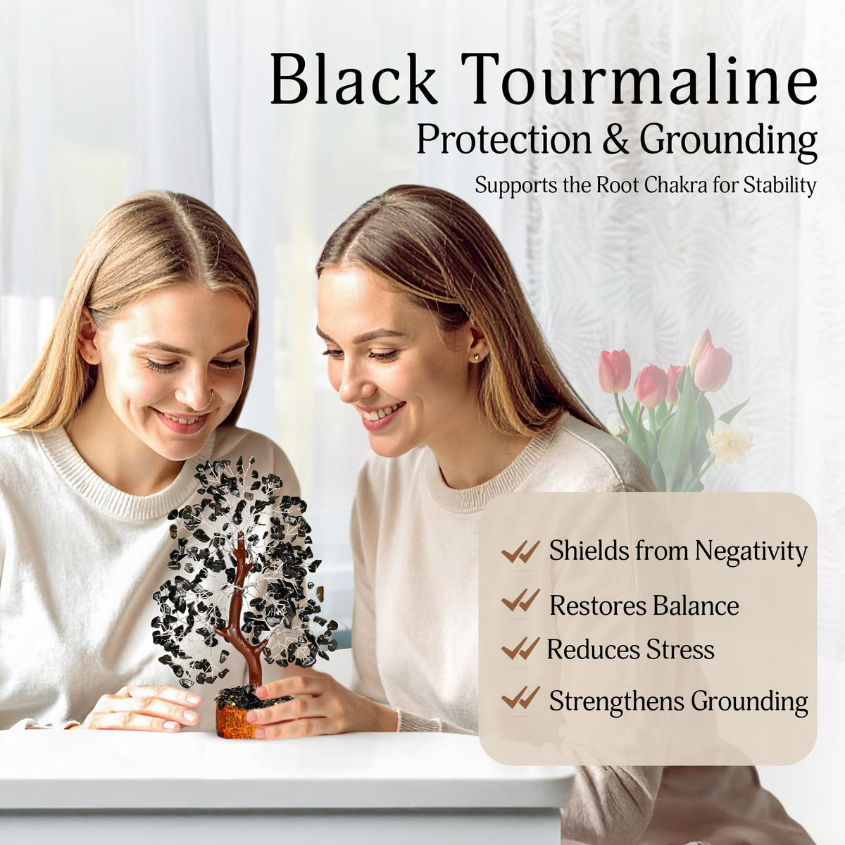 YATSKIA Black Tourmaline Gemstone Tree - Crystal Tree of Life - Crystals and Stones Home Office Decor - Good Luck Gifts for Women