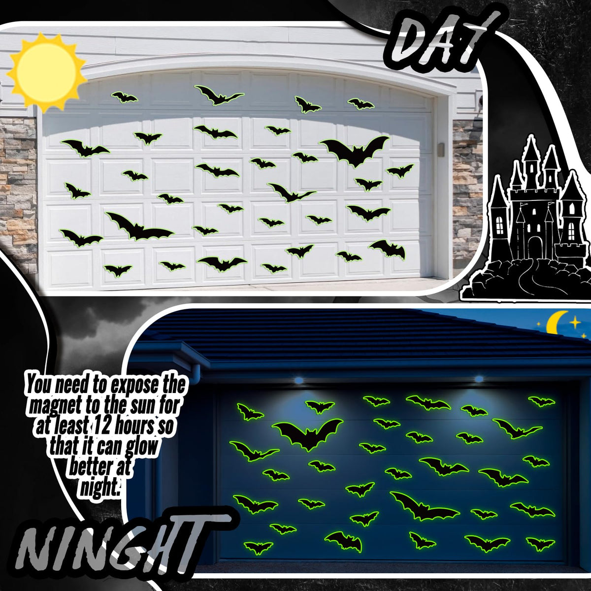 Kanayu 32 Pcs Halloween Garage Door Decorations Magnets Glow in the Dark Black Bats Spider Garage Door Magnets Luminous Magnetic Stickers Halloween Decorations for Home Car Refrigerator(Classic Bat)