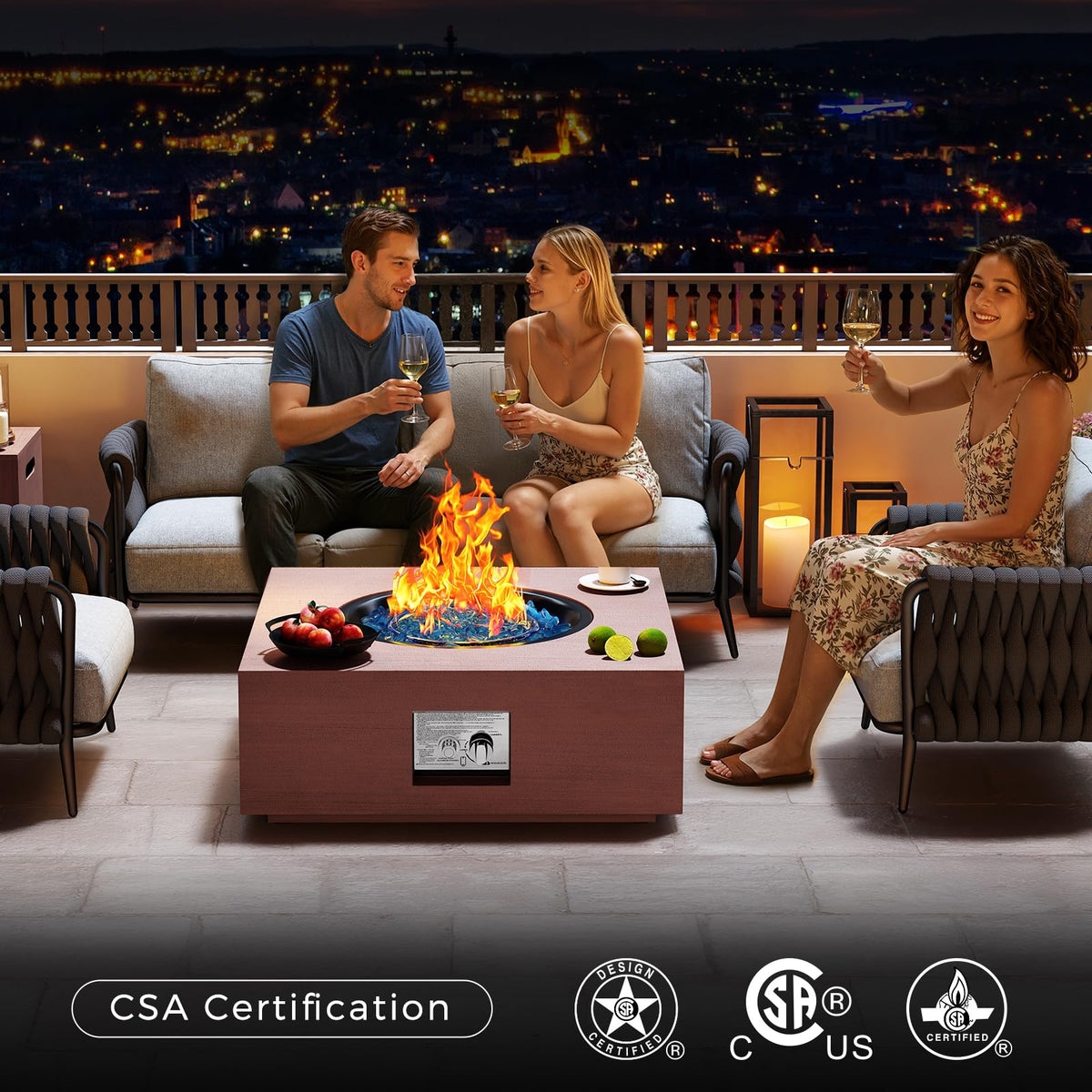 Jocoevol 28 Inch Fire Pit Table Propane Fire Pit 40,000btu Gas Fire Pits for Outdoor Outside Patio with Burner Lid, Glass Rocks