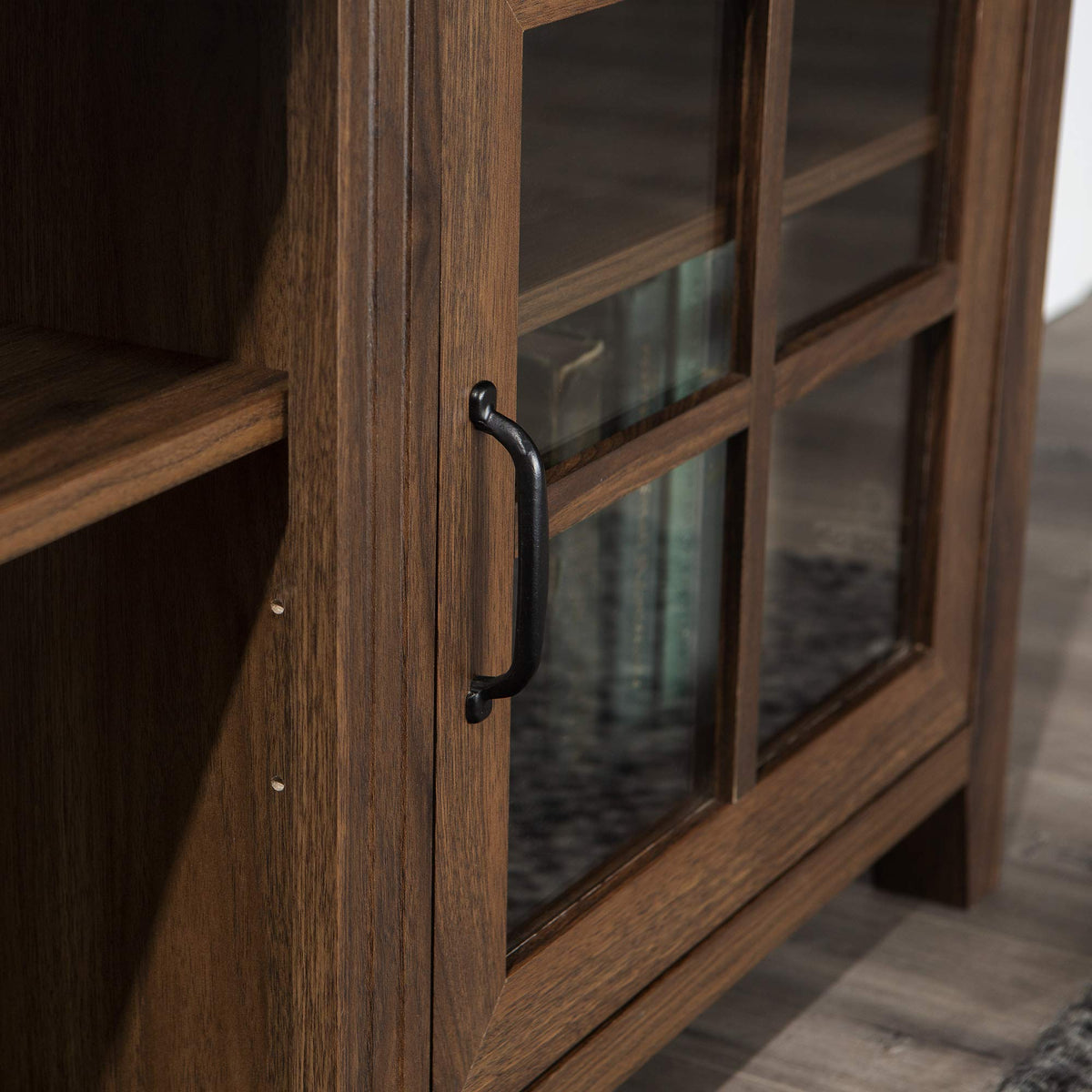 Walker Edison Portsmouth Classic 2 Glass Door TV Stand for TVs up to 80 Inches, 70 Inch, Dark Walnut