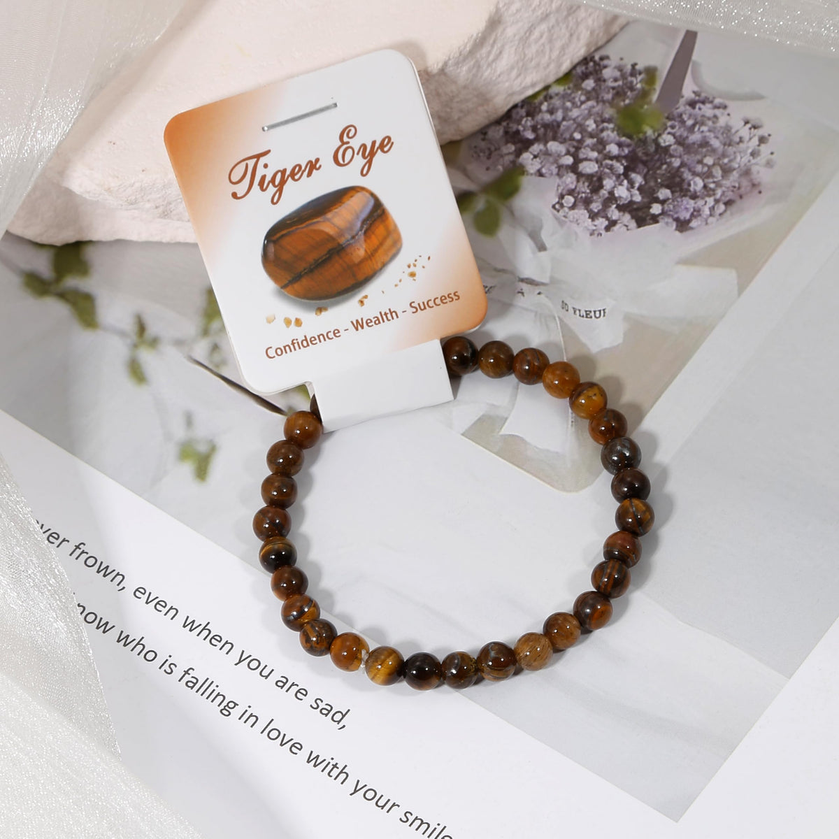 BOMAIL 9pcs Healing Stone Bead Bracelet for Women 6mm Natural Stone Beaded Bracelets Set Gemstones Spiritual Crystal Beads Stretch Bracelets with Meaning Card A Style