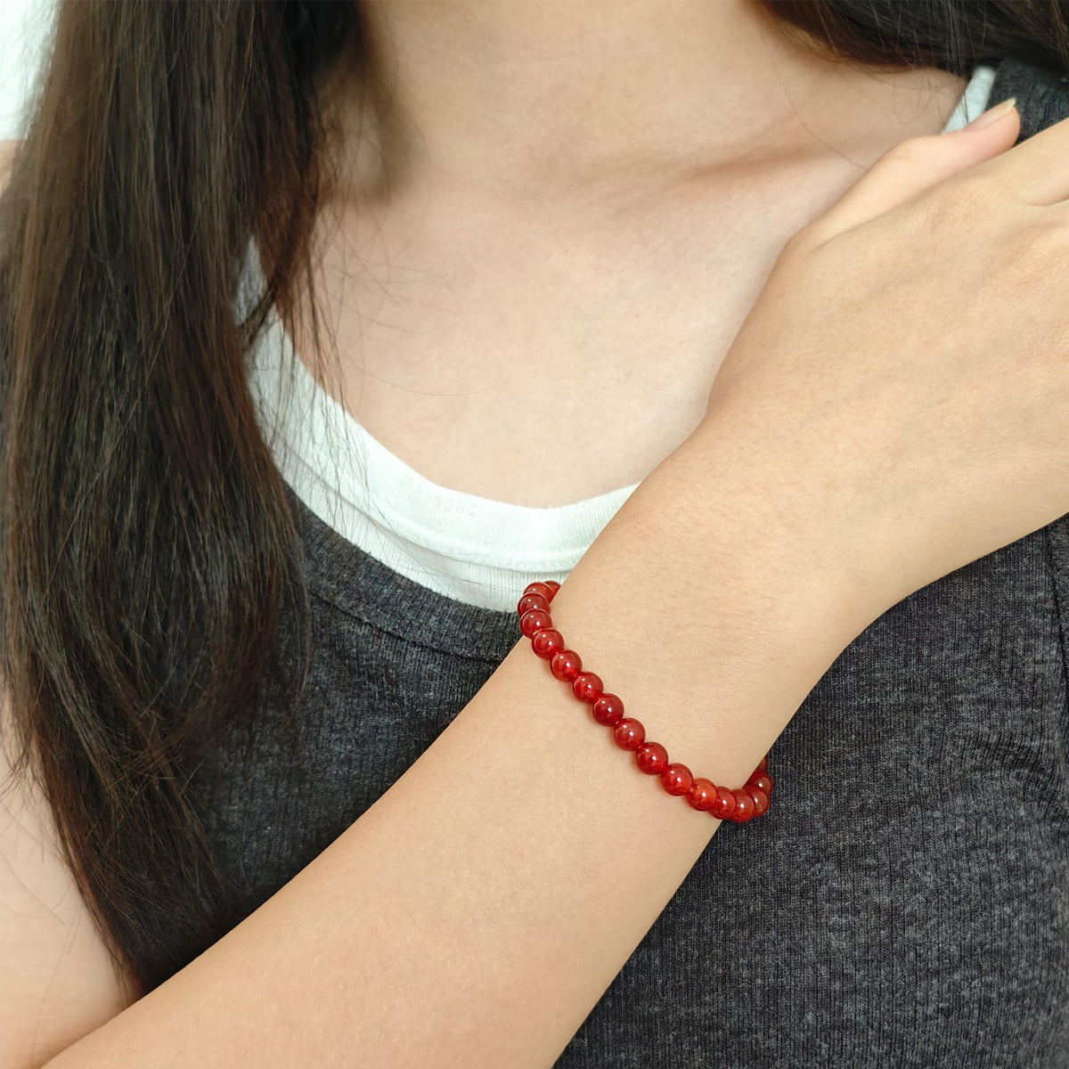 CHCCOYE 6mm Natural Healing Gemstone Bracelet Handmade Yoga Stretch Elastic Bracelet Stress Relief Crystal Jewelry for Men and Women (6mm, Carnelian)