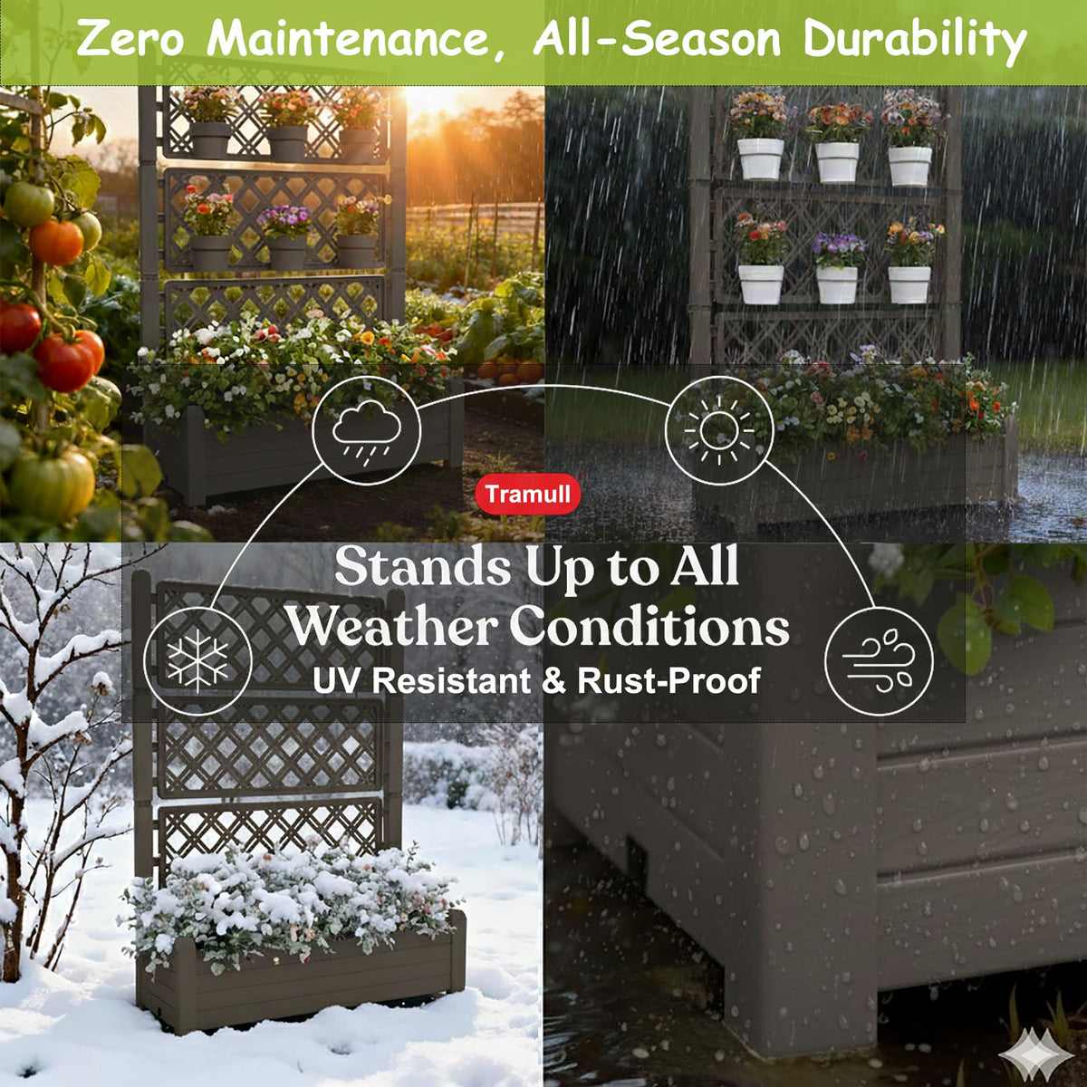 Tramull 5.' Tall Raised Garden Bed with Trellis, Self Watering Planter Box for Outdoor Climbing Plants Resin Garden Lattice for Vegetables, Flowers, Tomato & Vine with Drainage Holes (Coffee, 2 Pack)