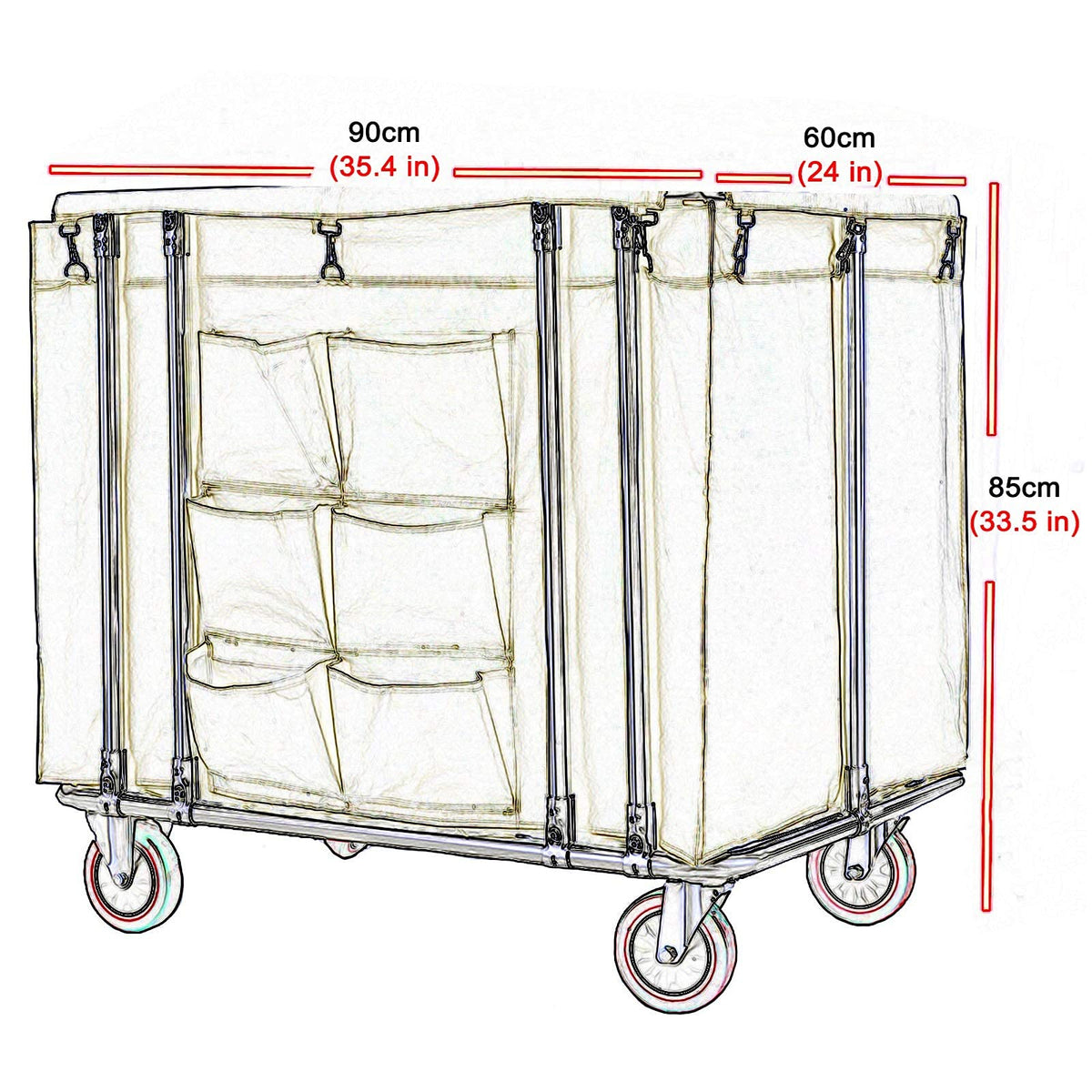 WANGKENSU Commercial Heavy Duty Large Laundry Hamper Sorter Cart with 6 Cloth Bag & 5 Inch Wheels, Stainless Steel & Oxford Cloth, Max Load 150kg (Blue) (Beige)