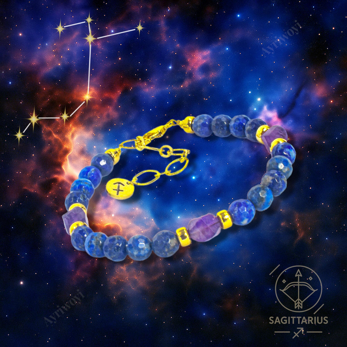 Ayriwoyi Sagittarius Zodiac Bracelet Energy Spiritual Bracelet Lapis Lazuli Amethyst Stone Beads Bracelet with Handmade Astrology Jewelry Gift for Men Women