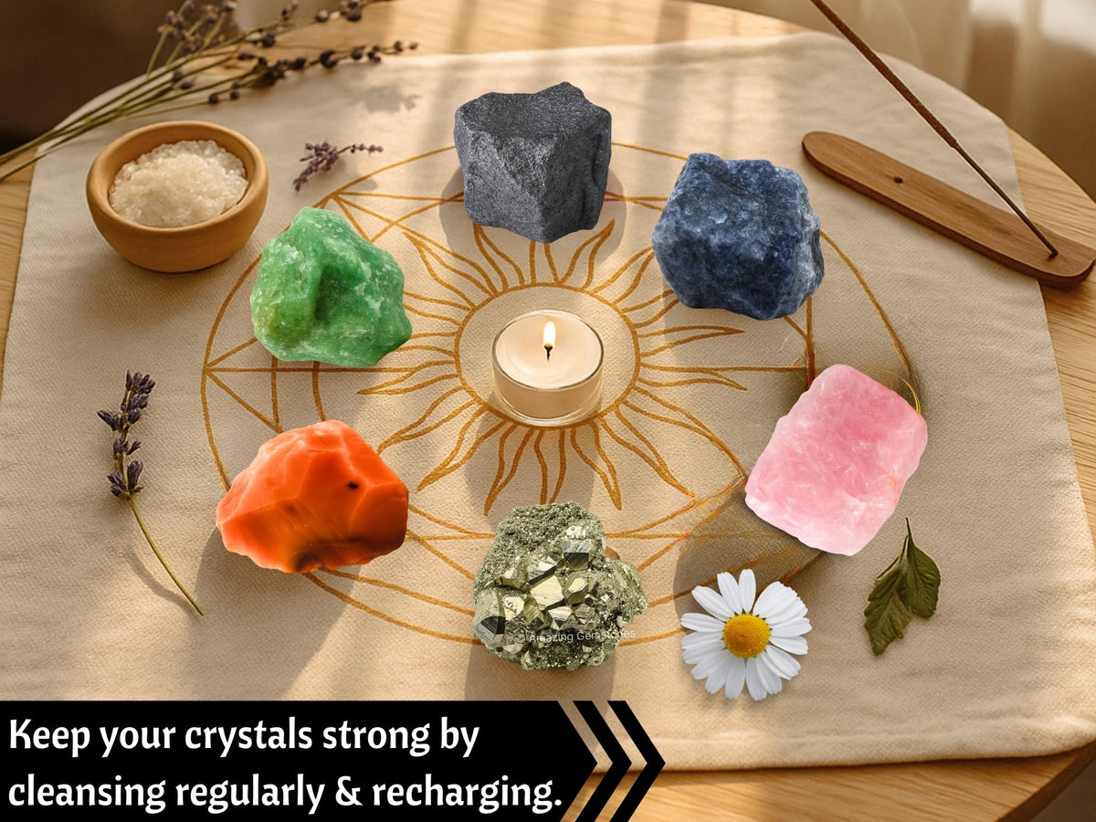 Amazing Gemstone Crystals for Motivation & Self Belief Manifestation, Set of 6 Green Aventurine, Pyrite, Hematite, Iolite, Carnelian and Rose Quartz Healing Crystals and Stones