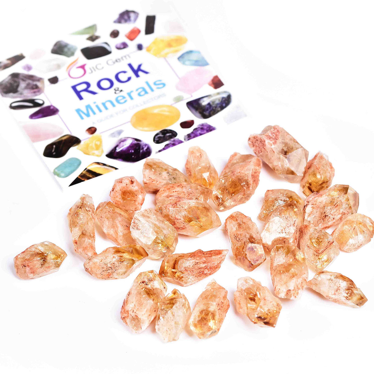 JIC Gem 24-30Pcs 0.4-0.5 Lbs Bulk Citrine Healing Crystals Rough Stones,raw Citrine Point Bulk,Citrine Chips raw Crystals Bulk for Reiki Healing, Witchcraft, Tumbling, Fountain Rocks 0.2-0.25KG