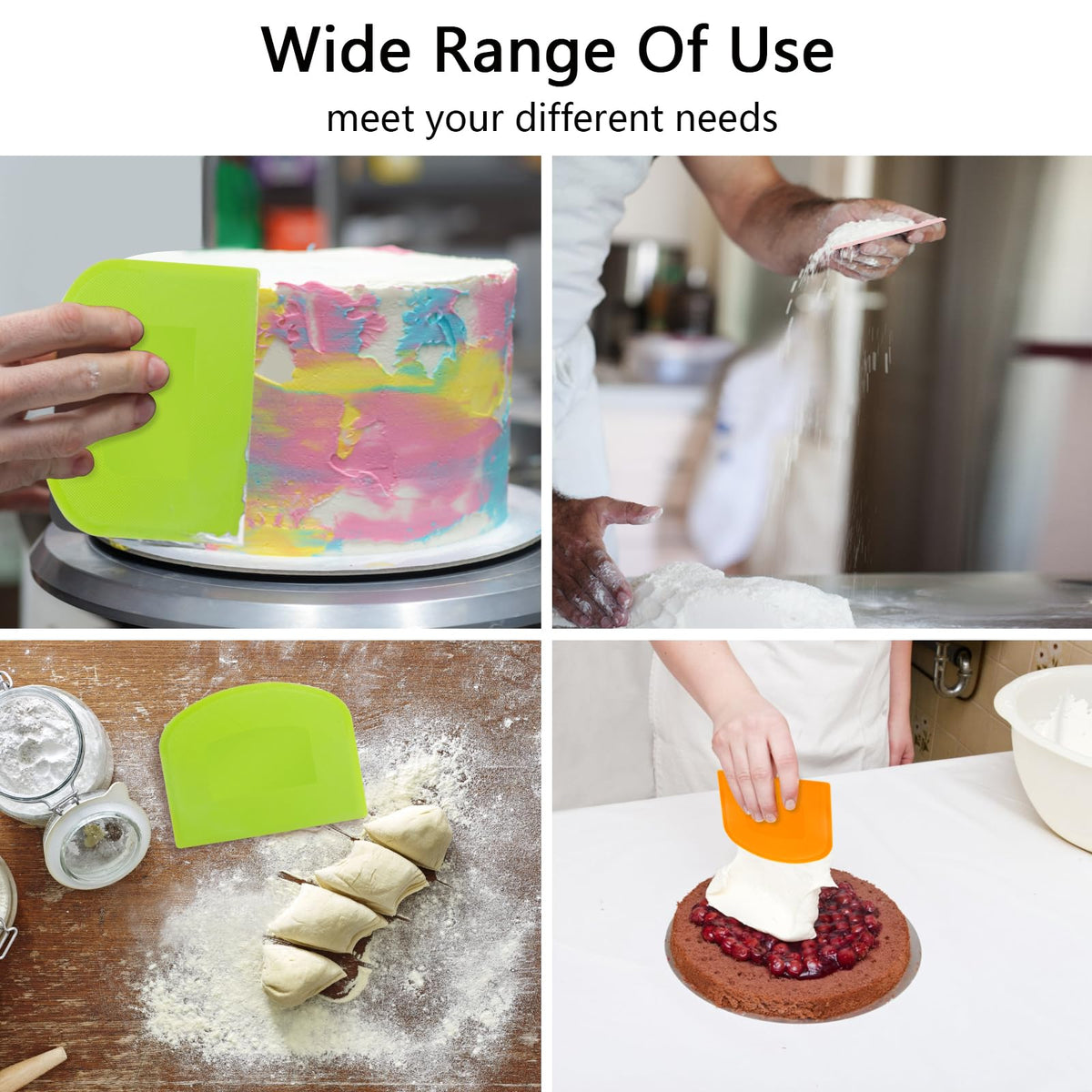 CEWIFO Bench Scraper Dough Scraper for Baking, 20 PCs BPA Free PE Plastic Flexible Bowl Scraper, Food-safe Plastic Dough Cutter for Bread Cake Dough Fondant Icing (White, Green, Orange, Pink)