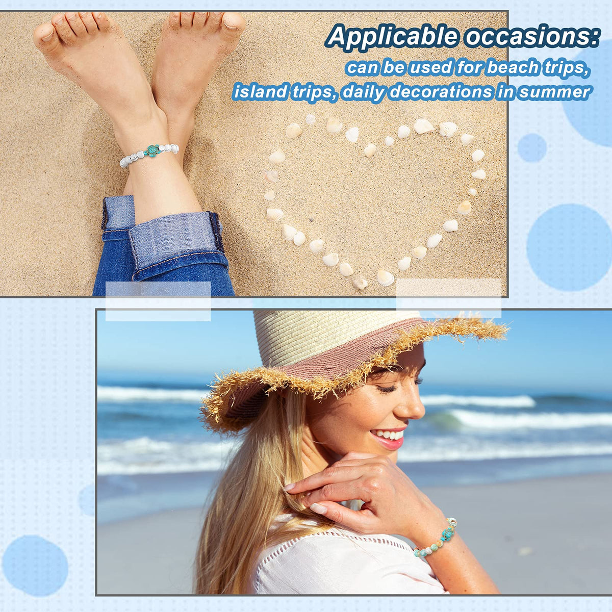 Bonuci Turtle Bracelet 4 Pieces Sea Turtle Beads Ocean Bracelets Natural Stone Turquoise Stretch Bracelet Gifts for Women Men